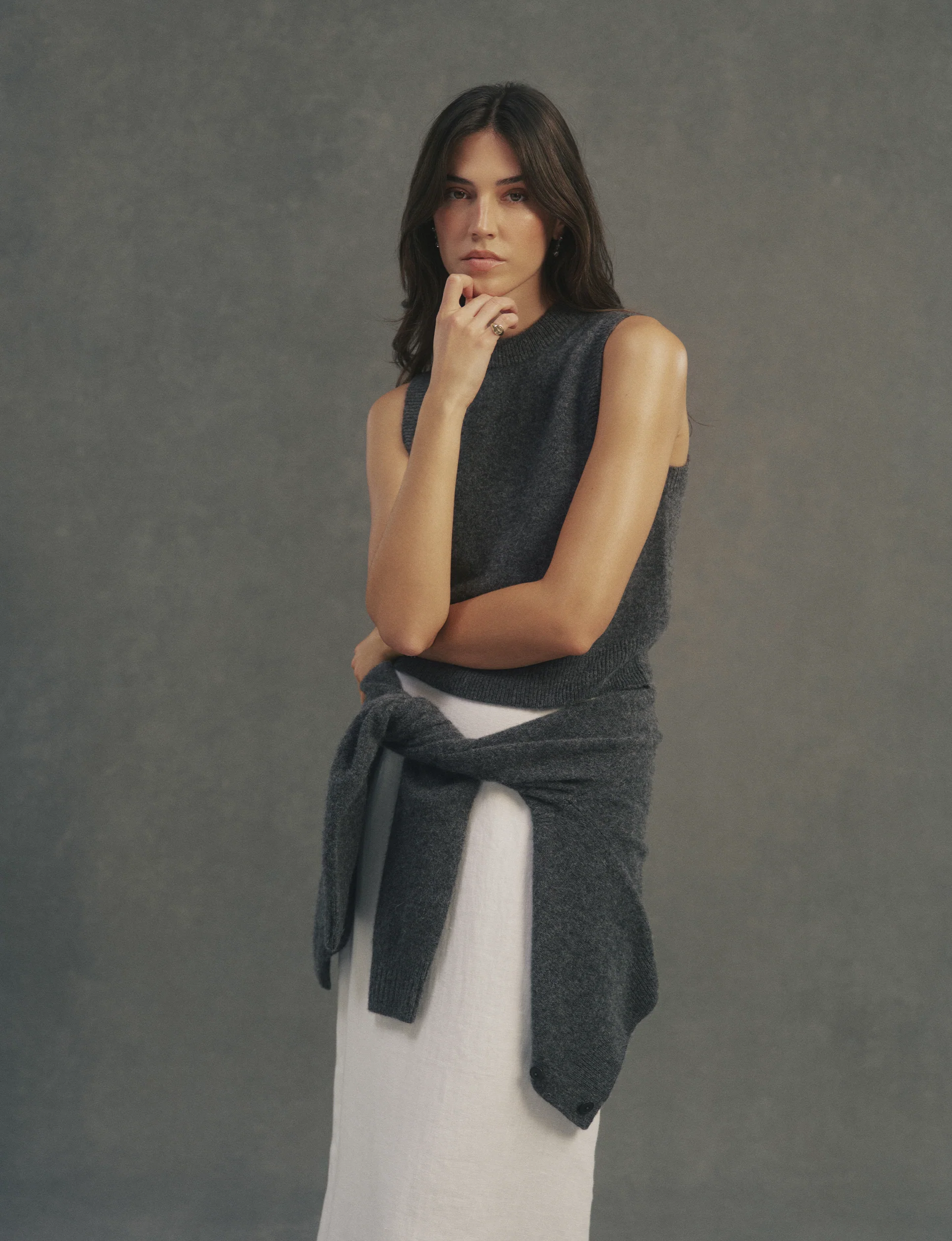 Skye Vest: Yak Wool, Dark Grey Melange - With Nothing Underneath