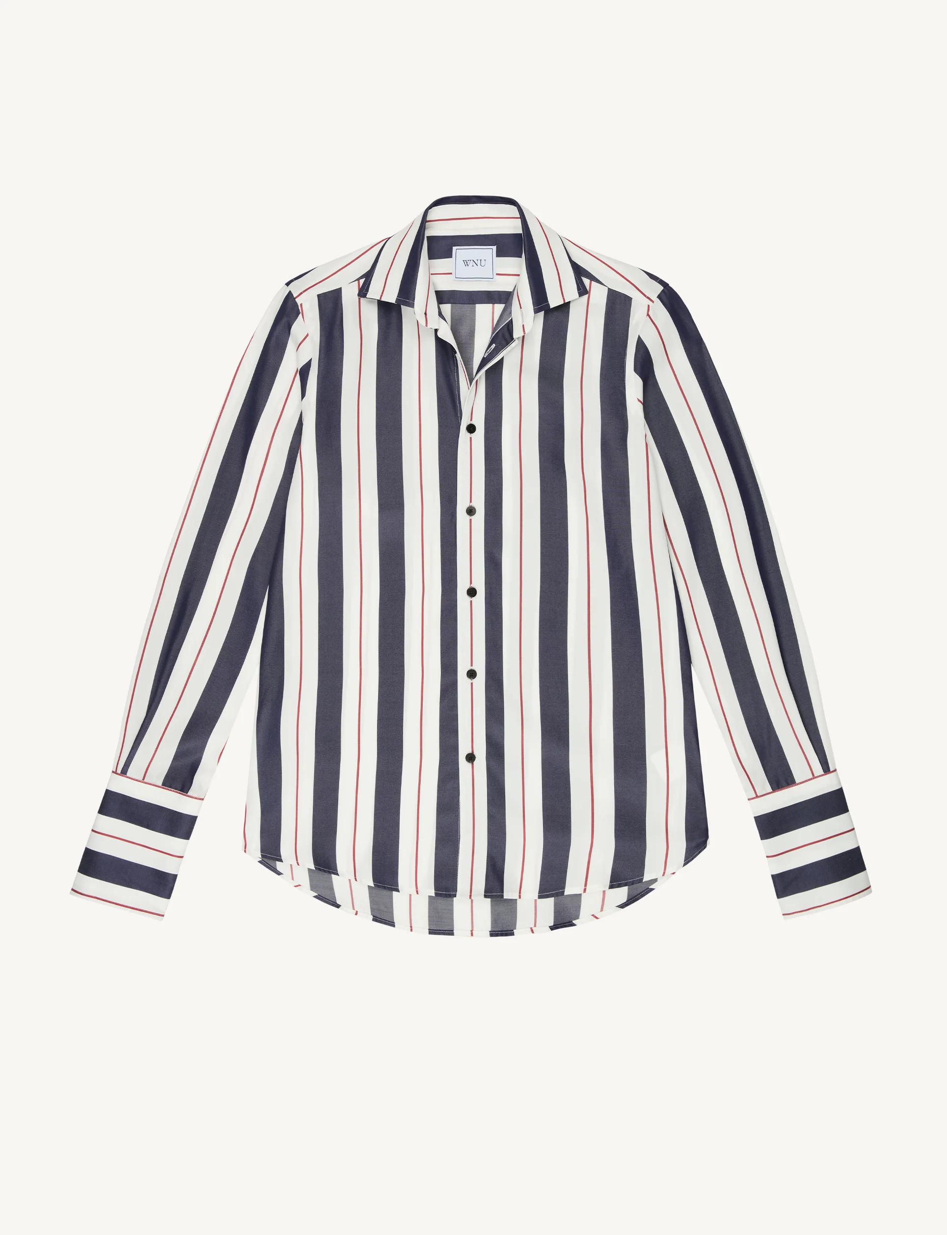 The Boyfriend Exaggerated Cuff: TENCEL™ Lyocell, Navy & Burgundy Wide Stripe - With Nothing Underneath