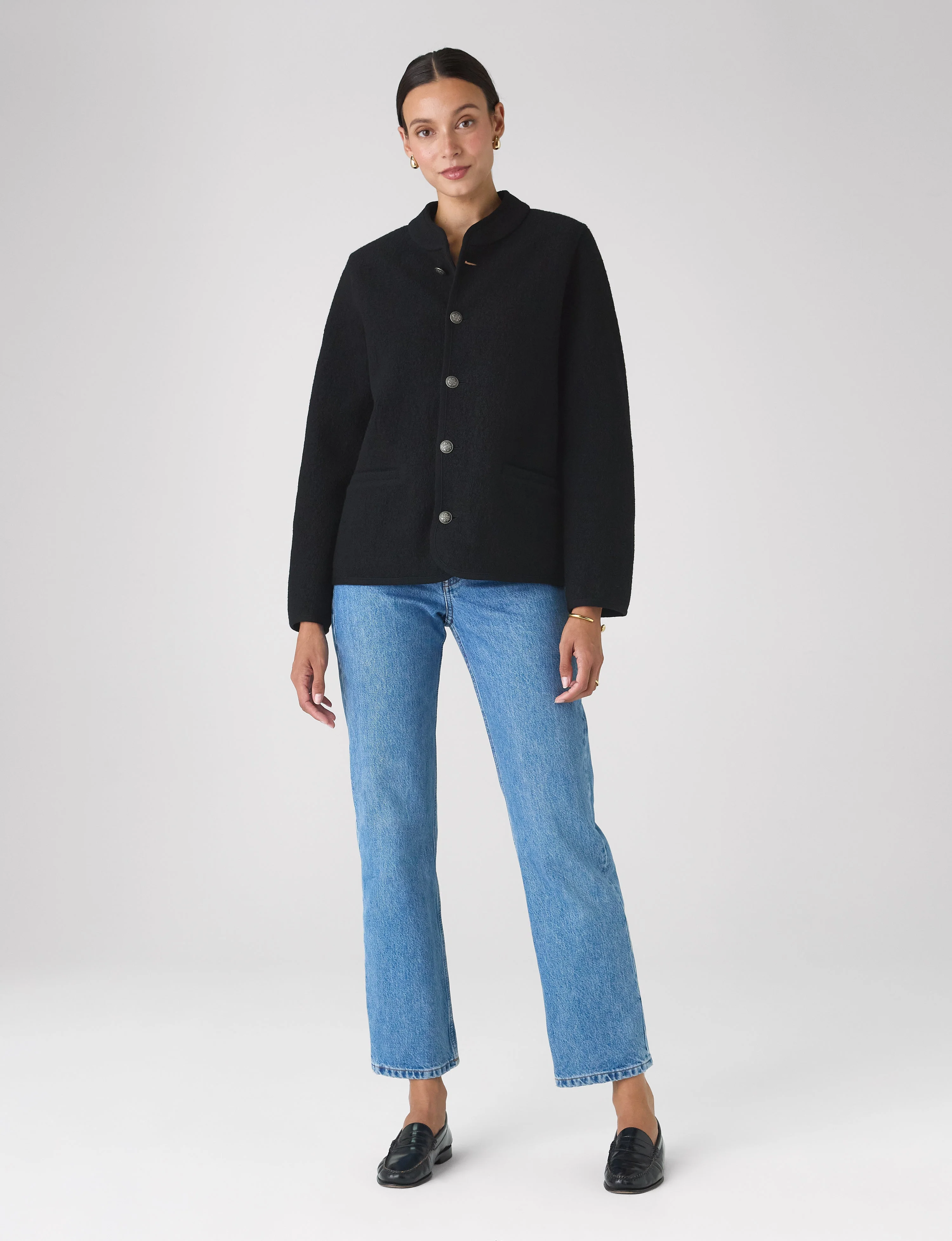 St James Jacket: Boiled Wool, Black - With Nothing Underneath