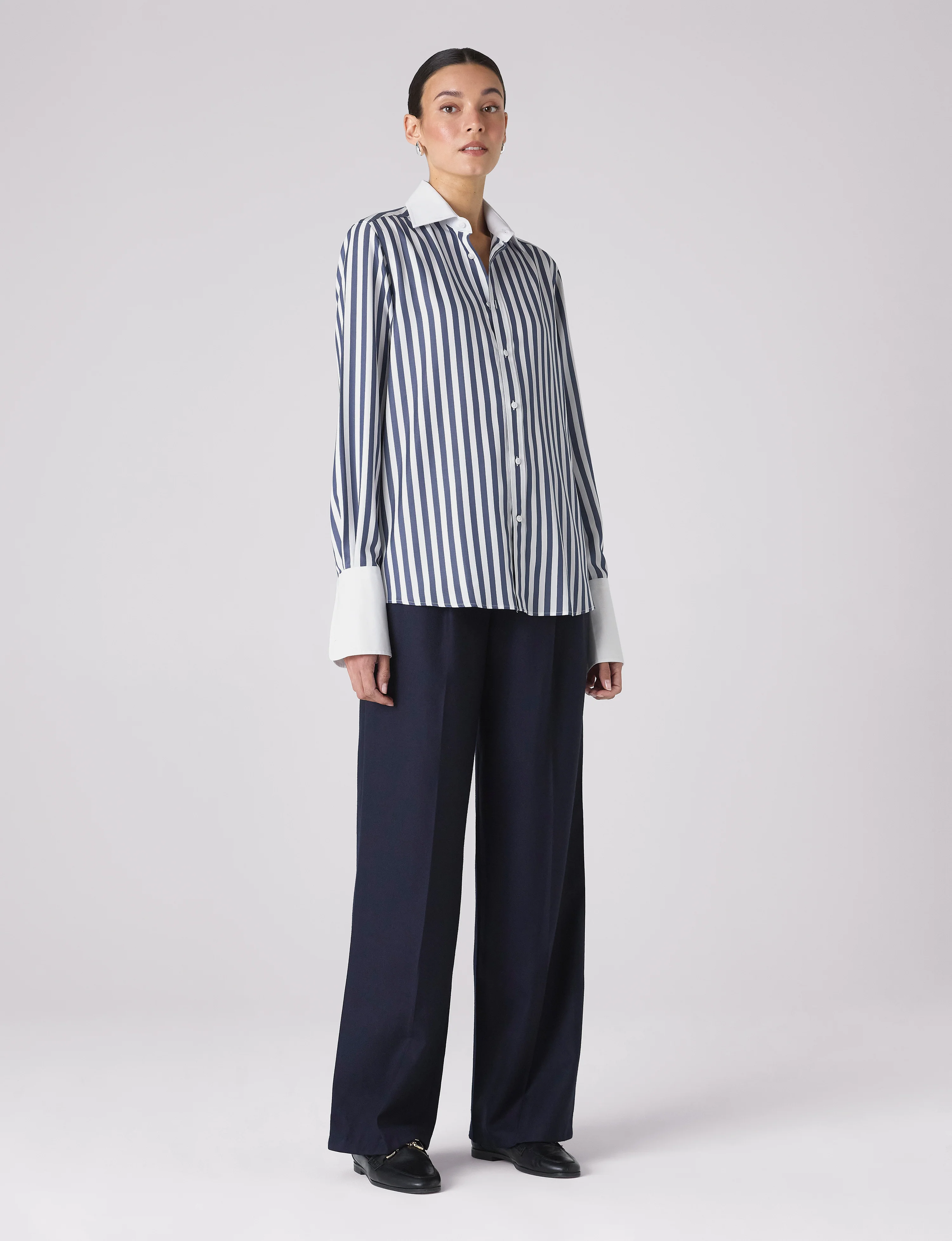 The Boyfriend Contrast Exaggerated Cuff: TENCEL™ Lyocell, Navy Blue Stripe - With Nothing Underneath