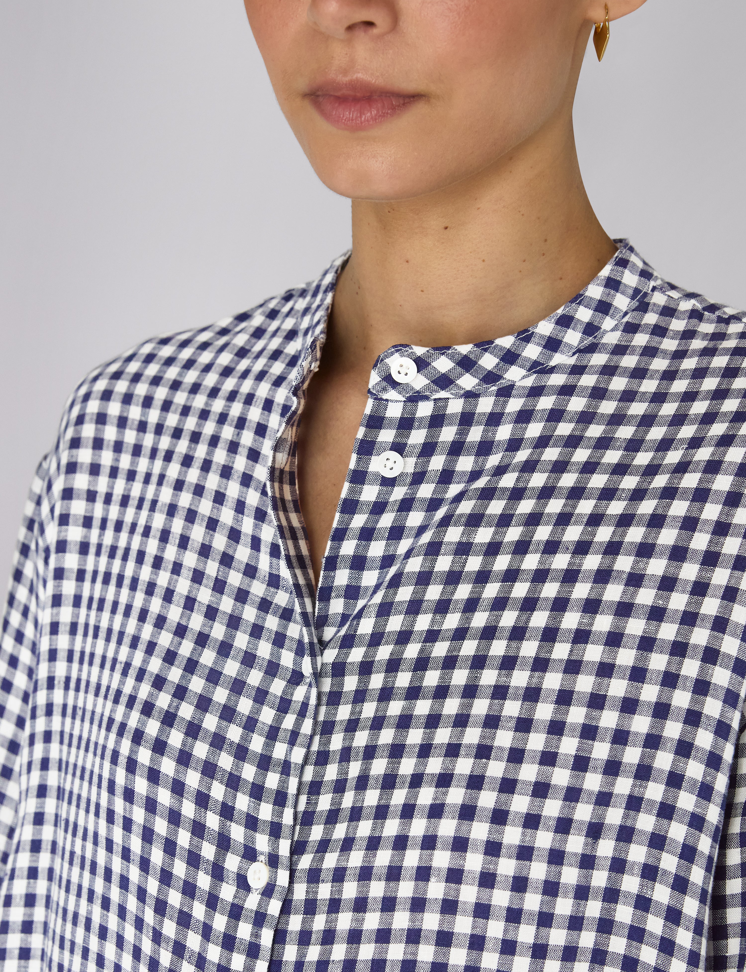 Rye Blouse: Linen, Navy Blue Gingham - With Nothing Underneath