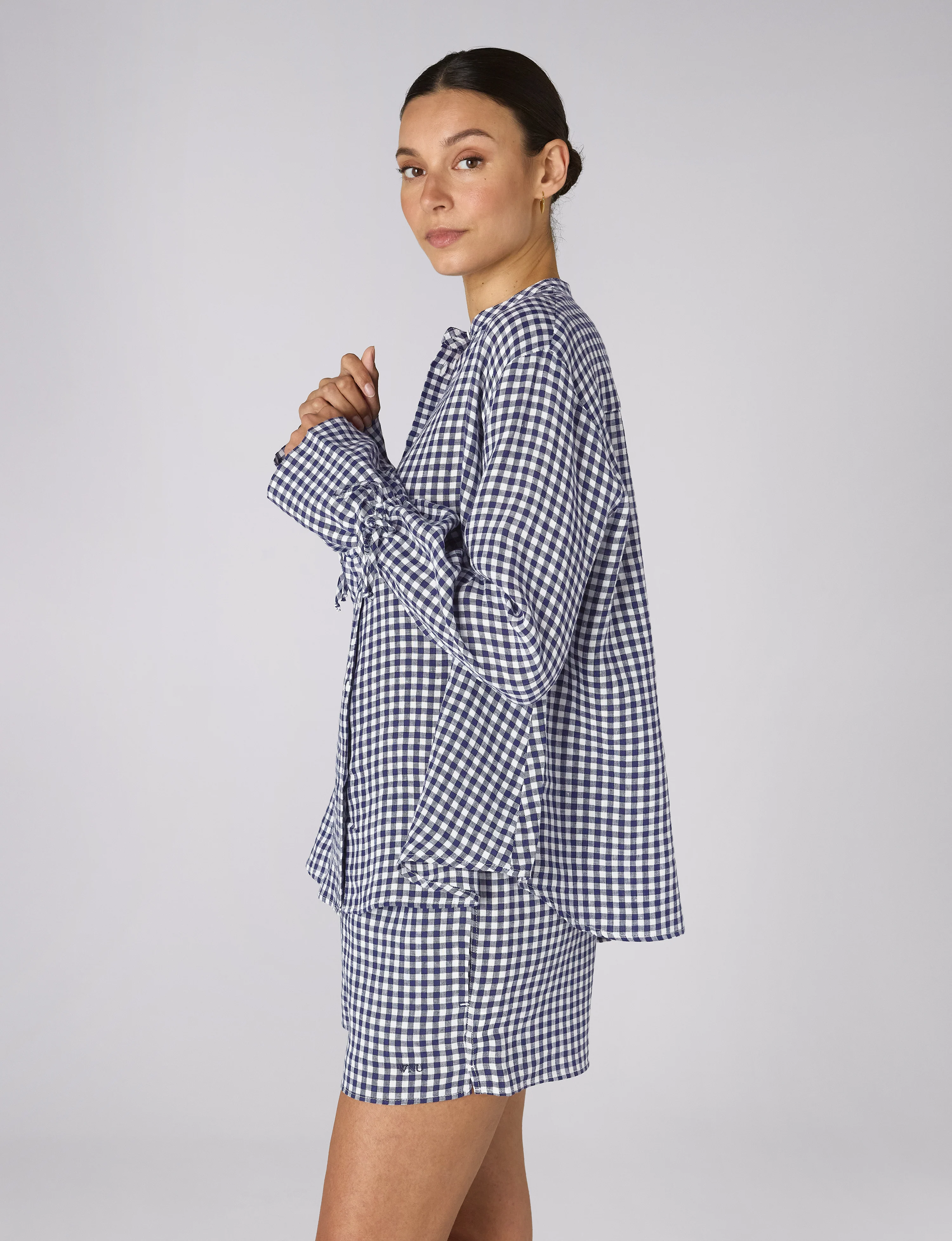 Rye Blouse: Linen, Navy Blue Gingham - With Nothing Underneath