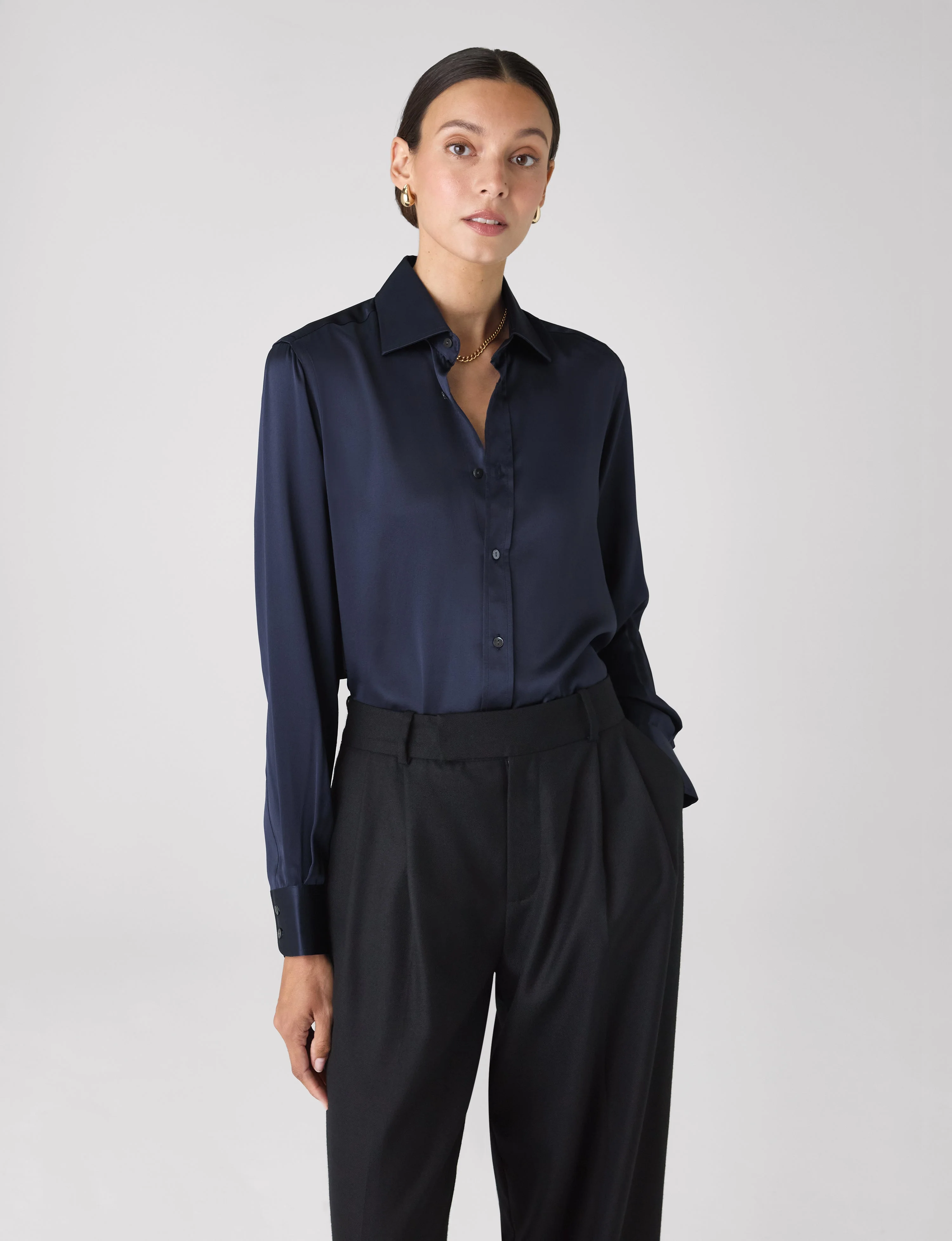 The Boyfriend: Silk Satin, Navy - With Nothing Underneath