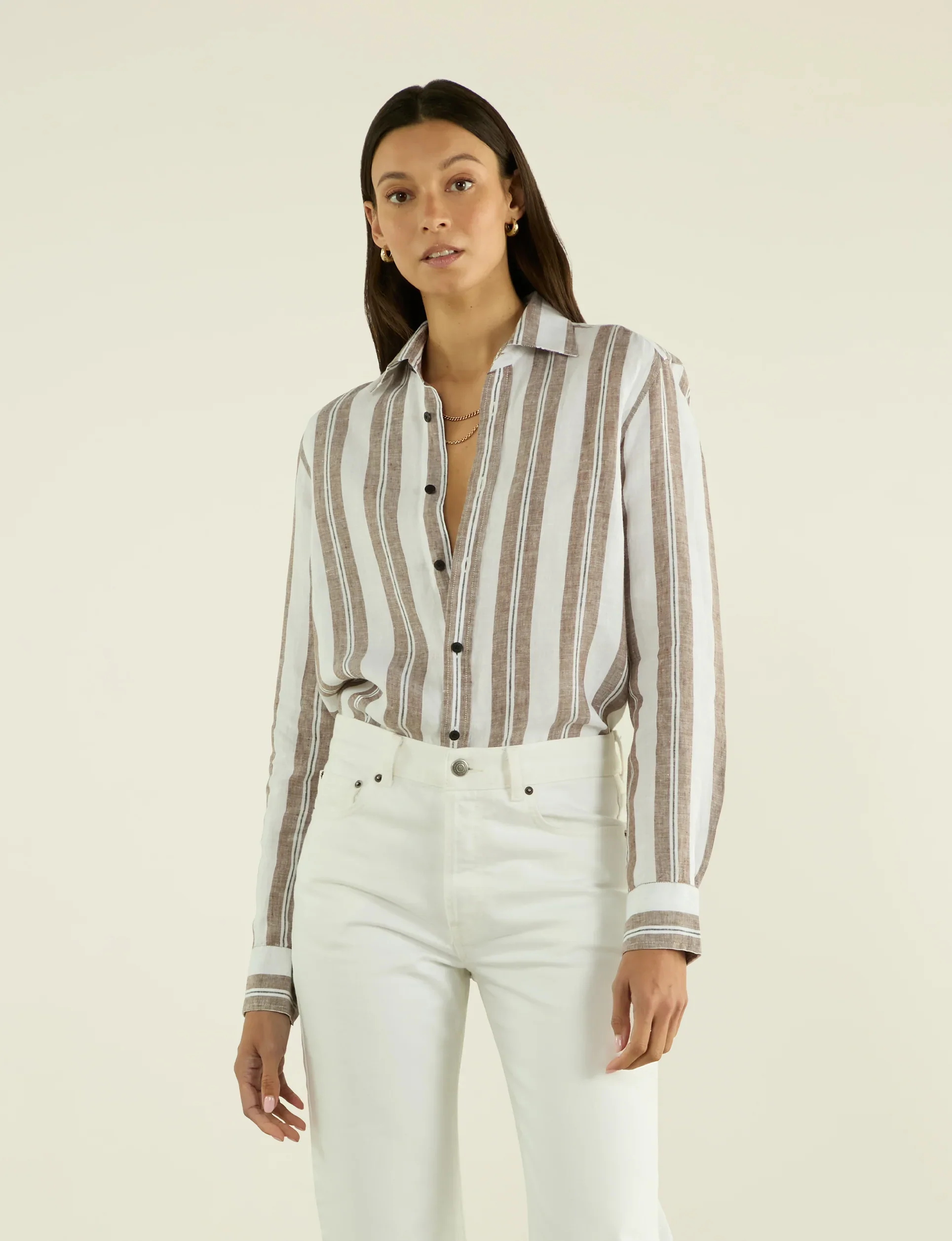 The Boyfriend: Linen, Mocha and Black Multi Stripe - With Nothing Underneath