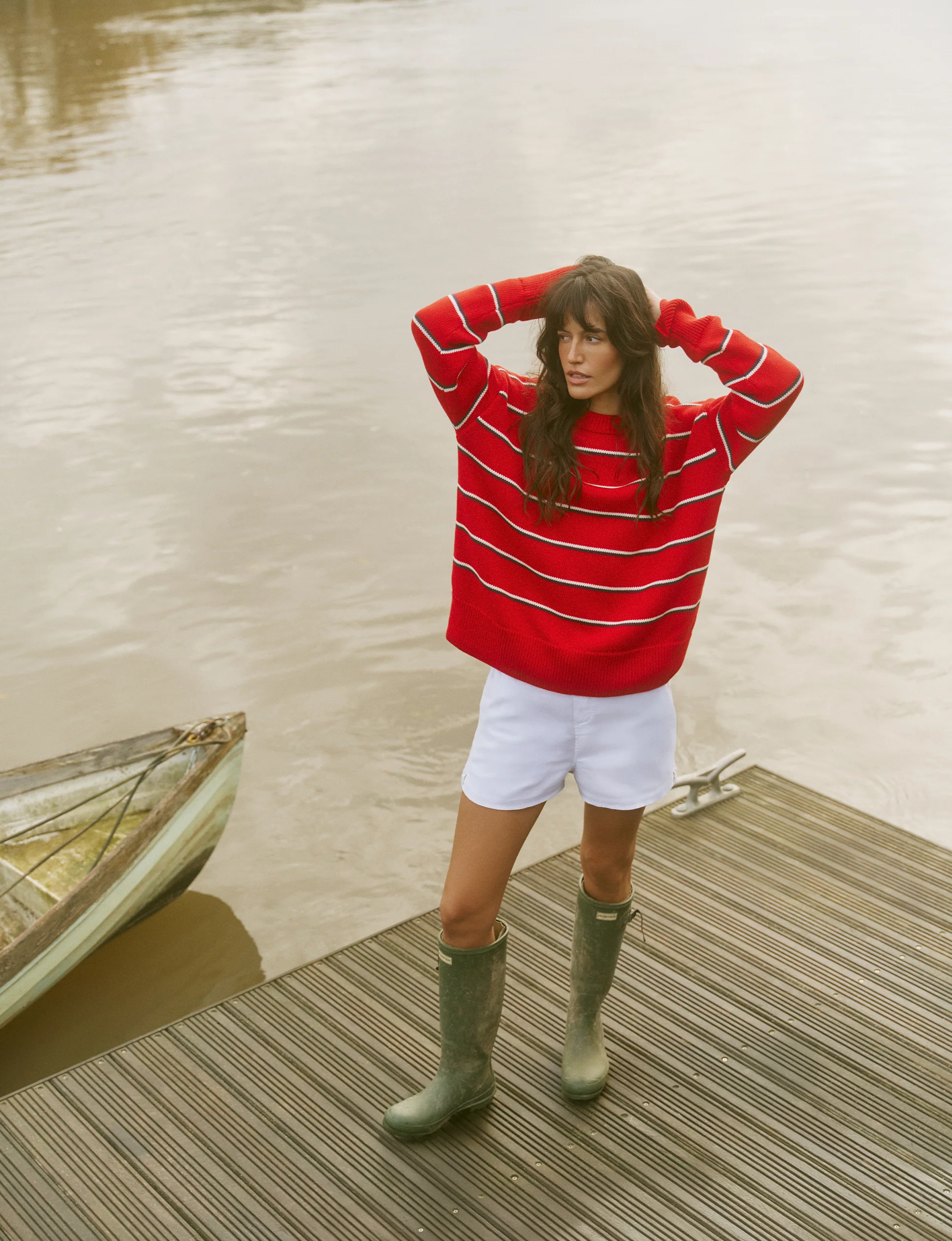 Cornwall Jumper: Cotton, Red and Navy Blue Stripe - With Nothing Underneath