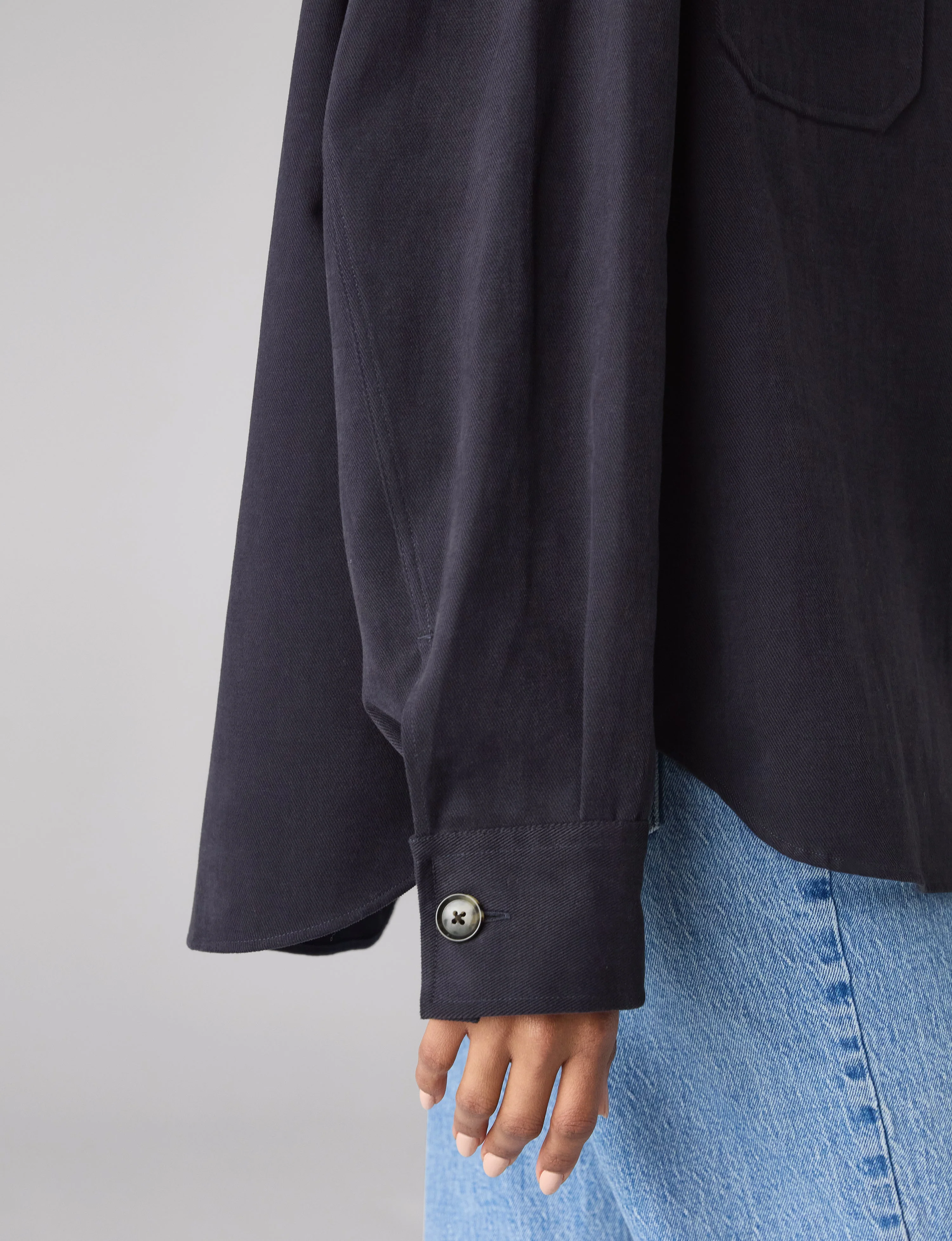 Stow Overshirt: Brushed Twill, Navy Blue - With Nothing Underneath