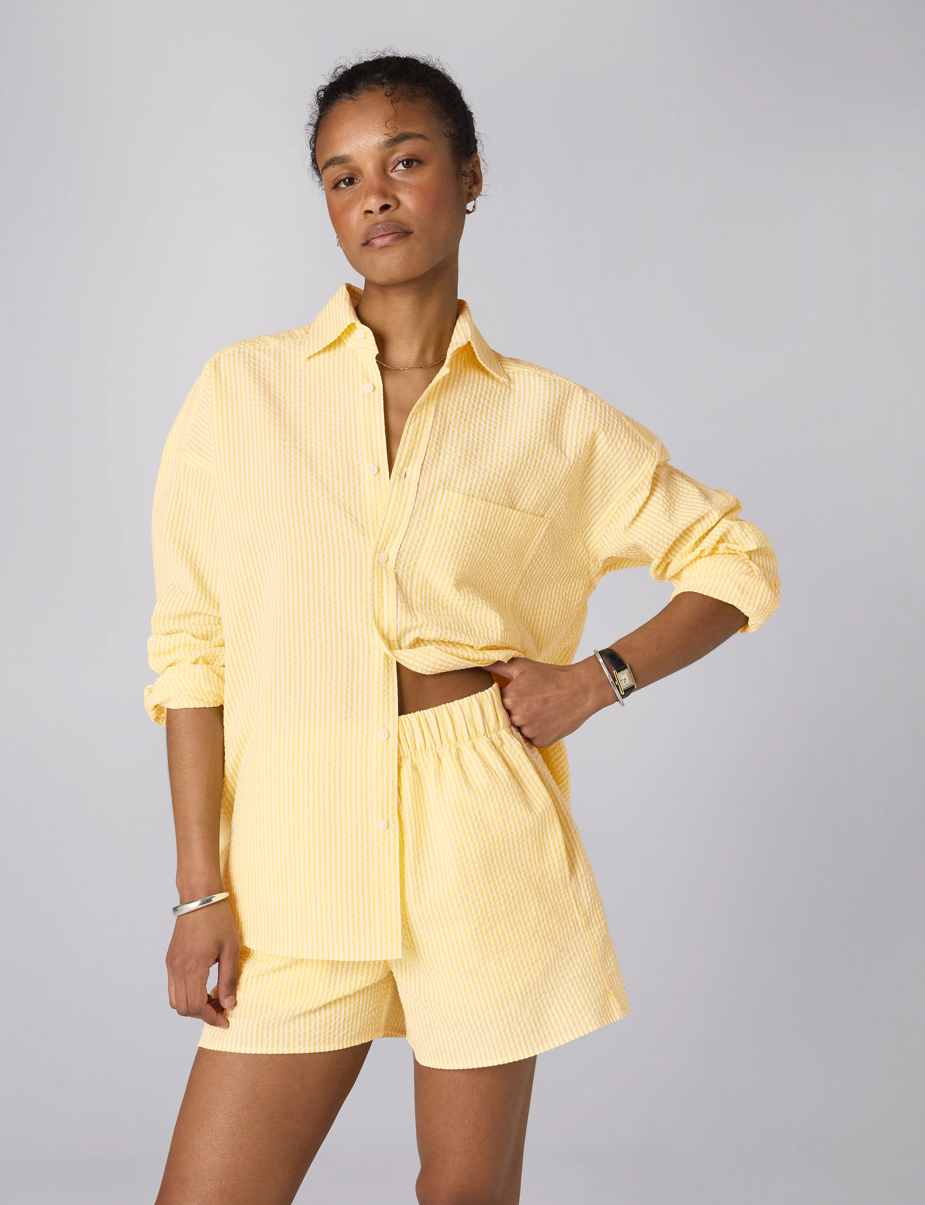The Boxer: Seersucker, Yellow Stripe - With Nothing Underneath