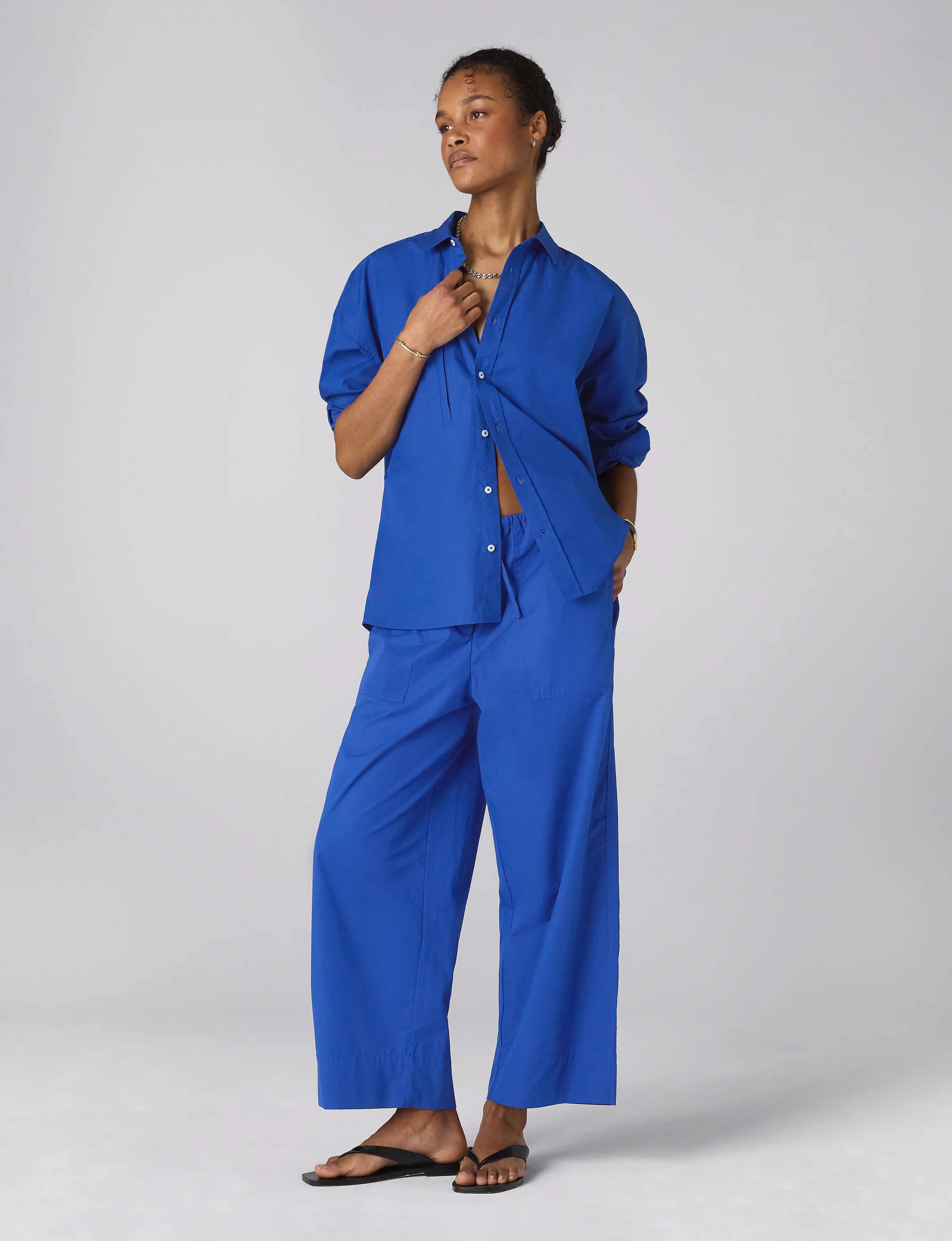 Sifnos Trousers: Fine Poplin, Cobalt Blue x Lucy Williams - With Nothing Underneath