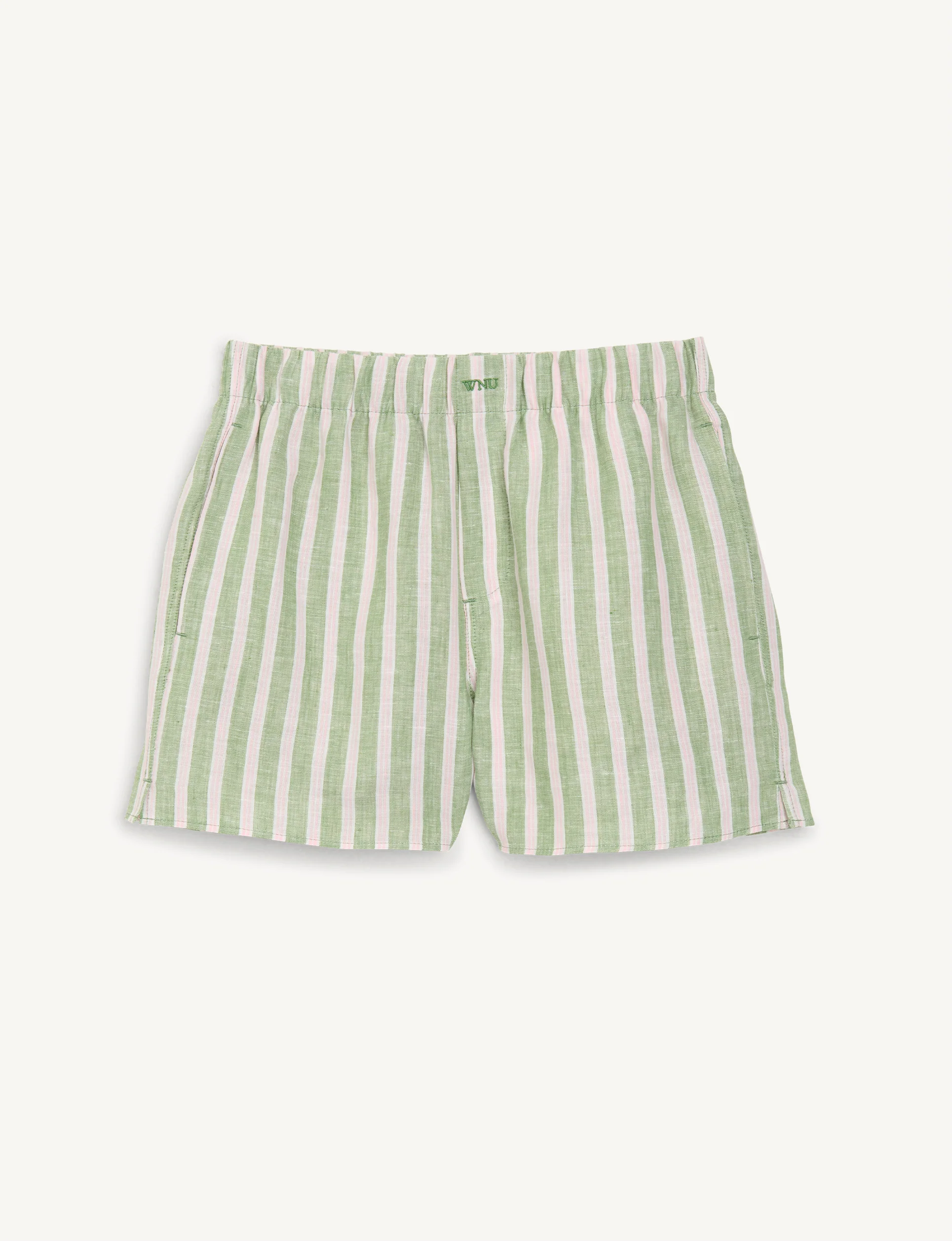 The Boxer: Linen, Green and Pink Stripe - With Nothing Underneath