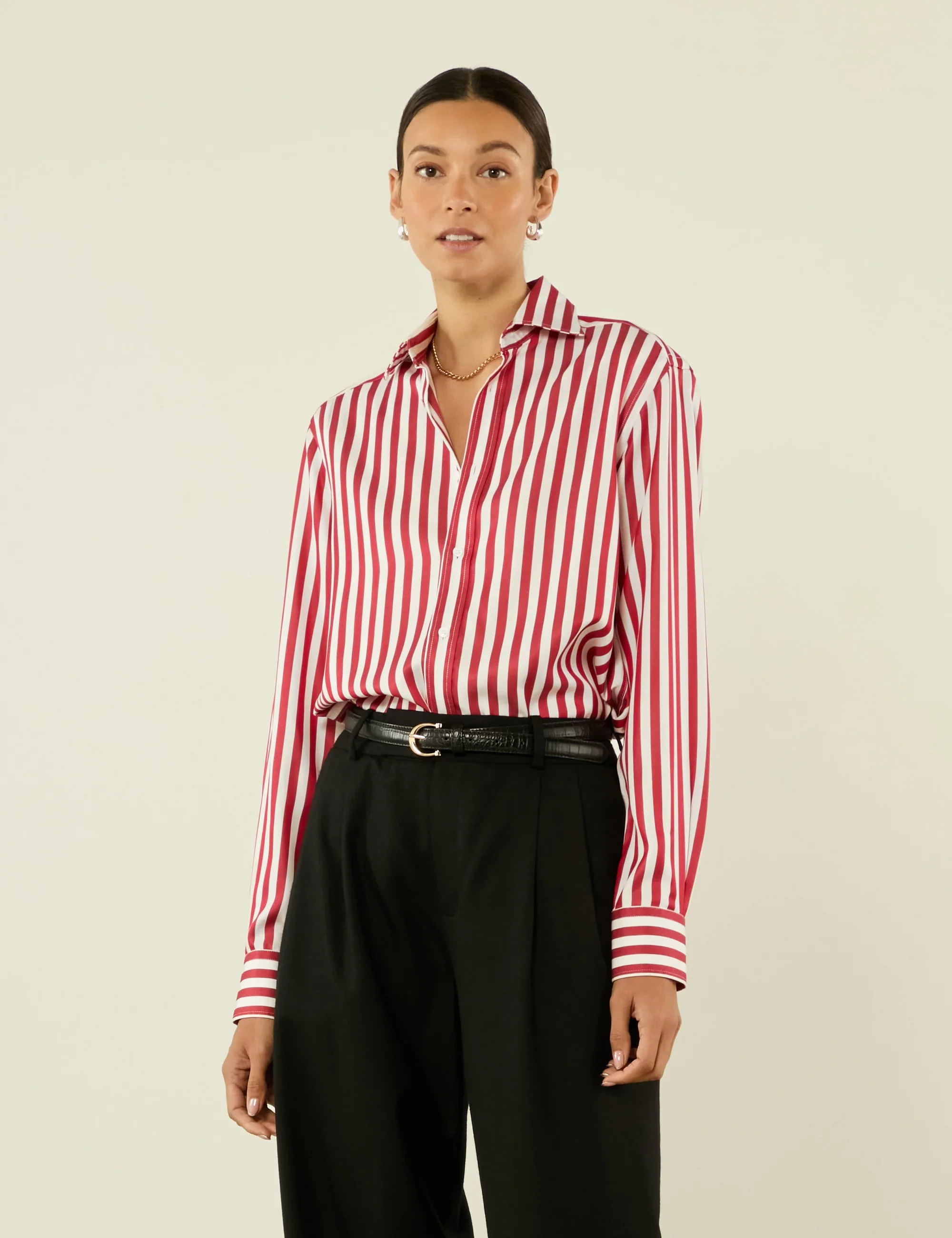 The Boyfriend: TENCEL™ Lyocell, Maple Red Stripe - With Nothing Underneath