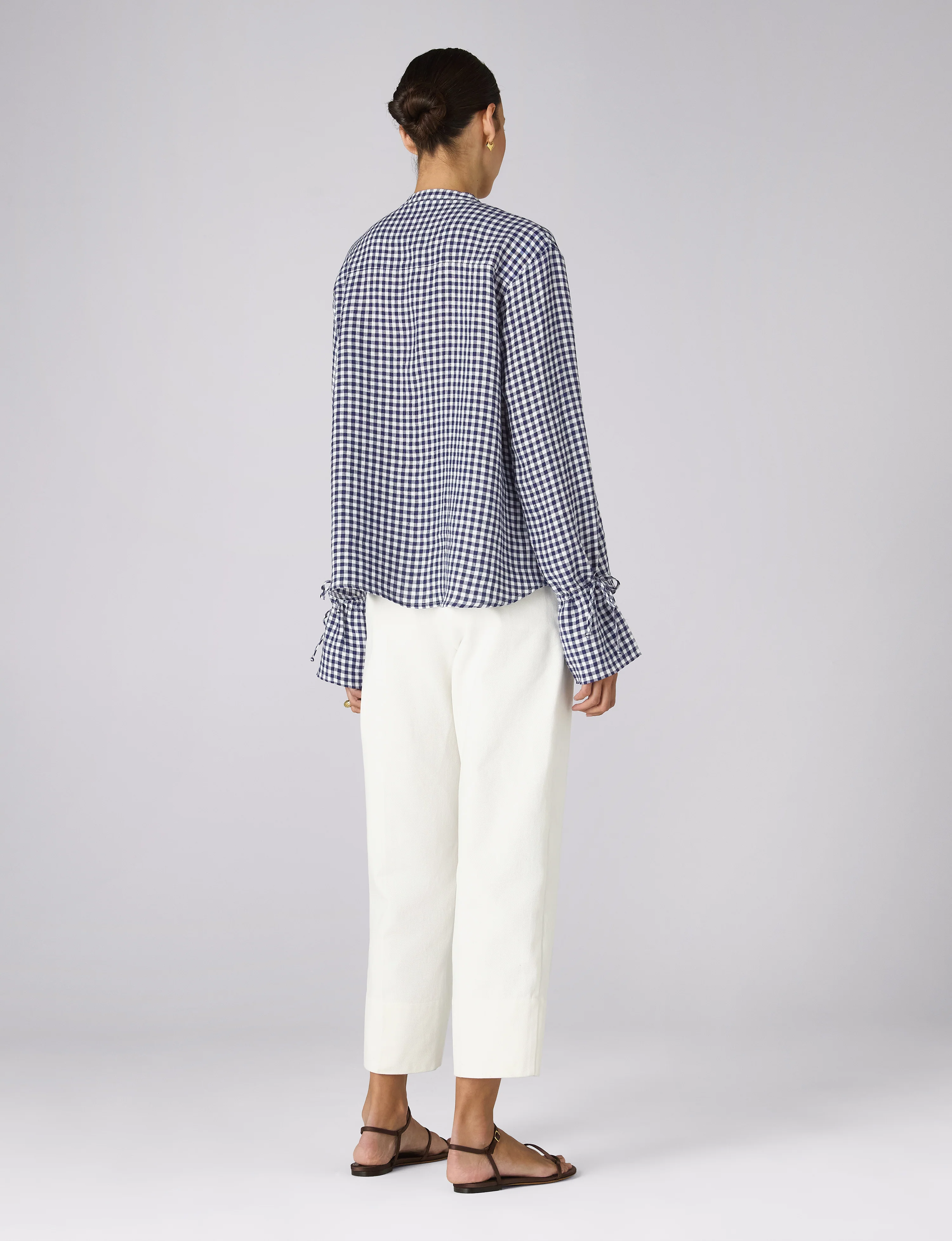 Rye Blouse: Linen, Navy Blue Gingham - With Nothing Underneath