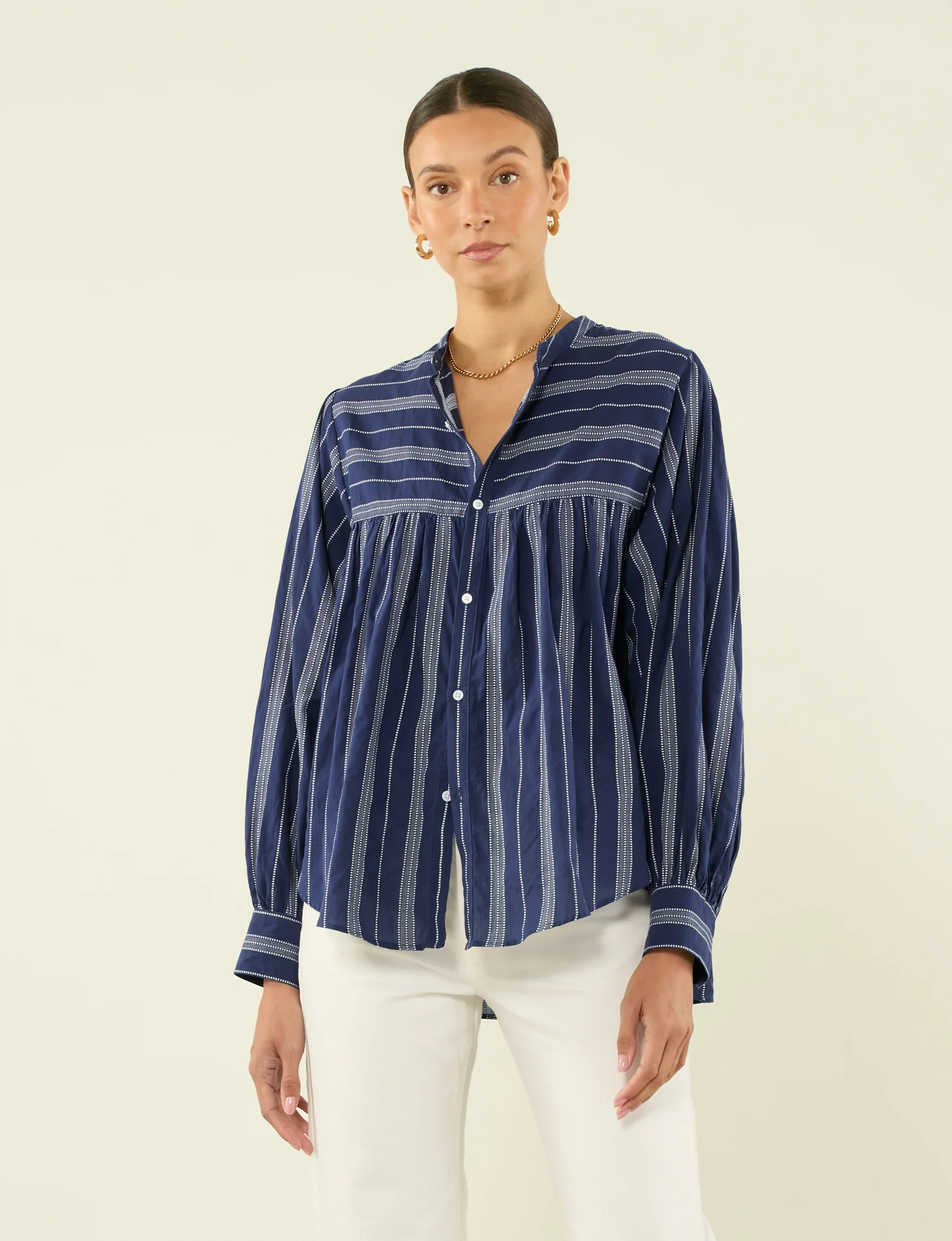 Daphne: Cotton Voile, Navy and White Stripe - With Nothing Underneath