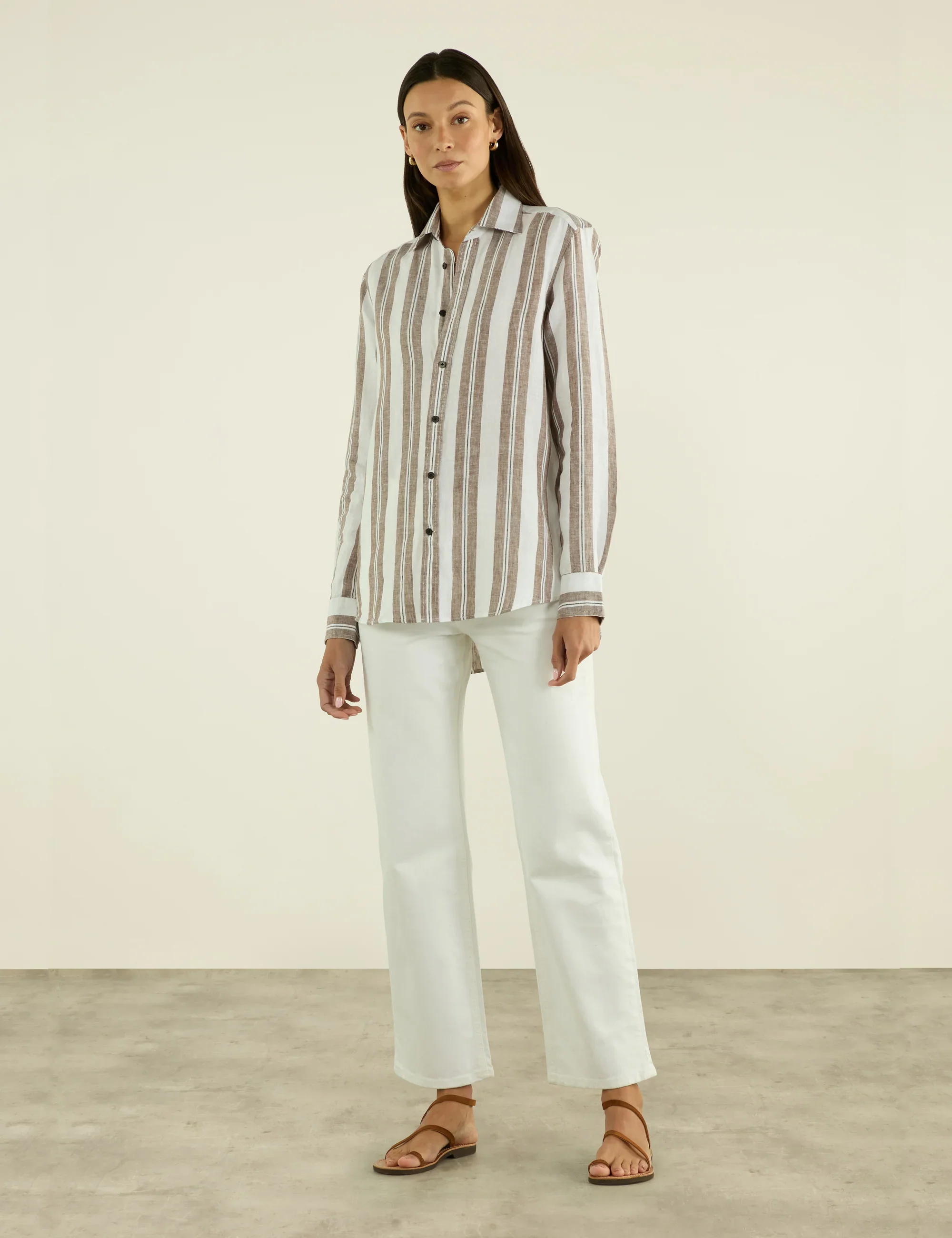 The Boyfriend: Linen, Mocha and Black Multi Stripe - With Nothing Underneath
