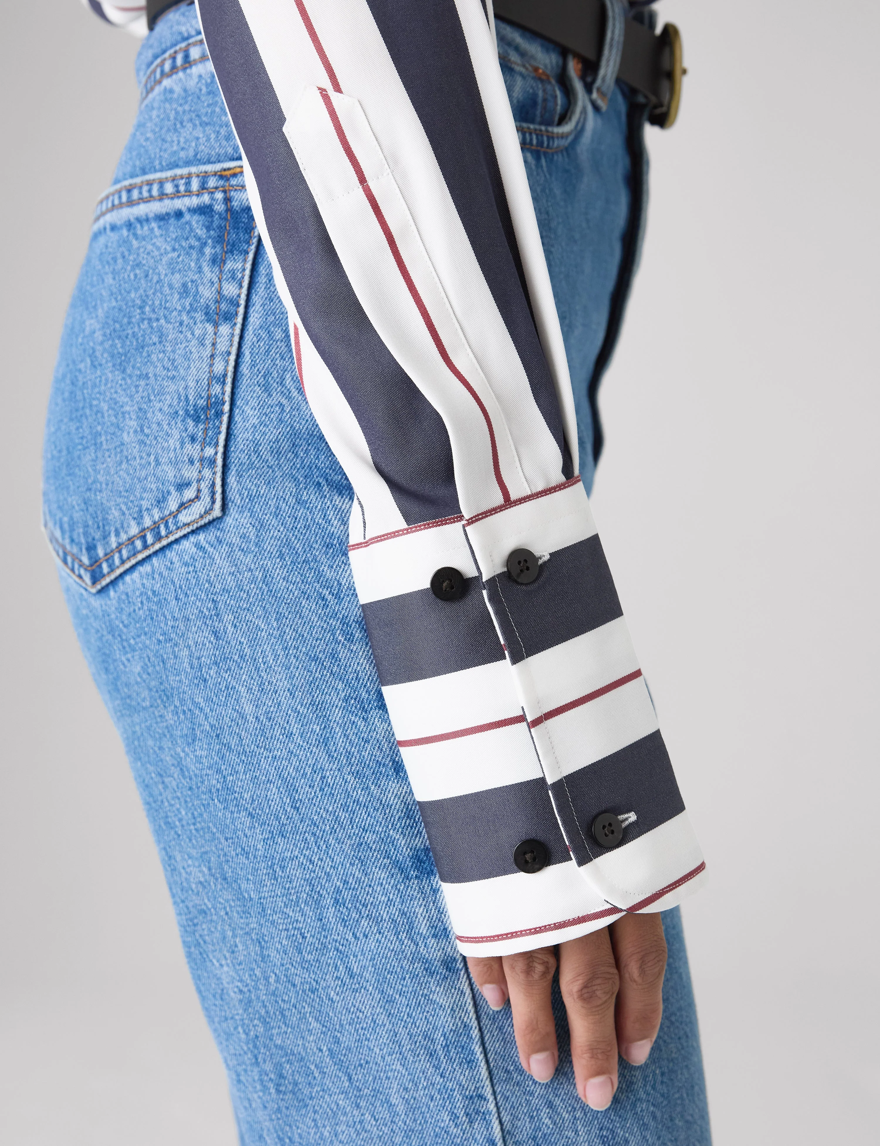 The Boyfriend Exaggerated Cuff: TENCEL™ Lyocell, Navy & Burgundy Wide Stripe - With Nothing Underneath
