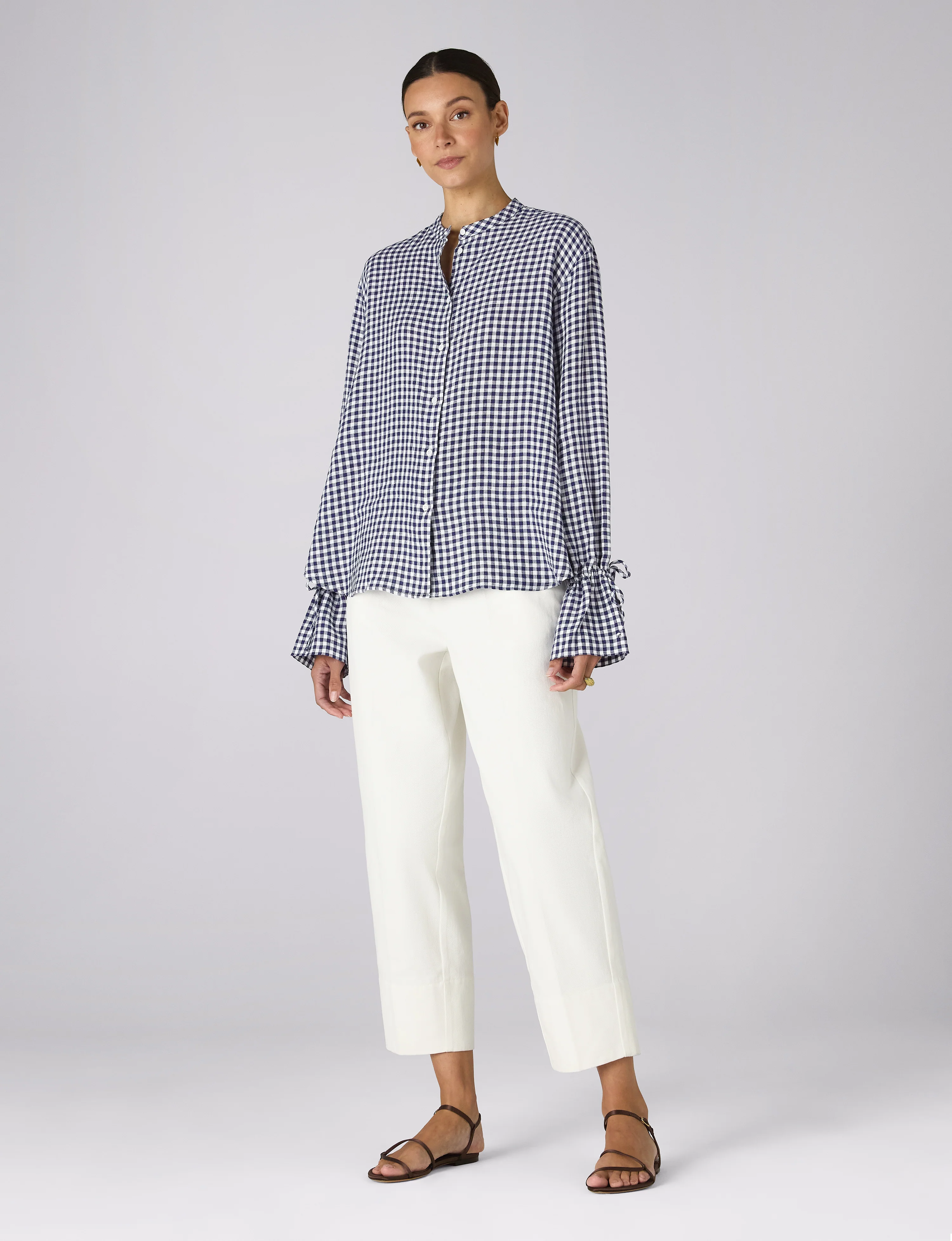 Rye Blouse: Linen, Navy Blue Gingham - With Nothing Underneath