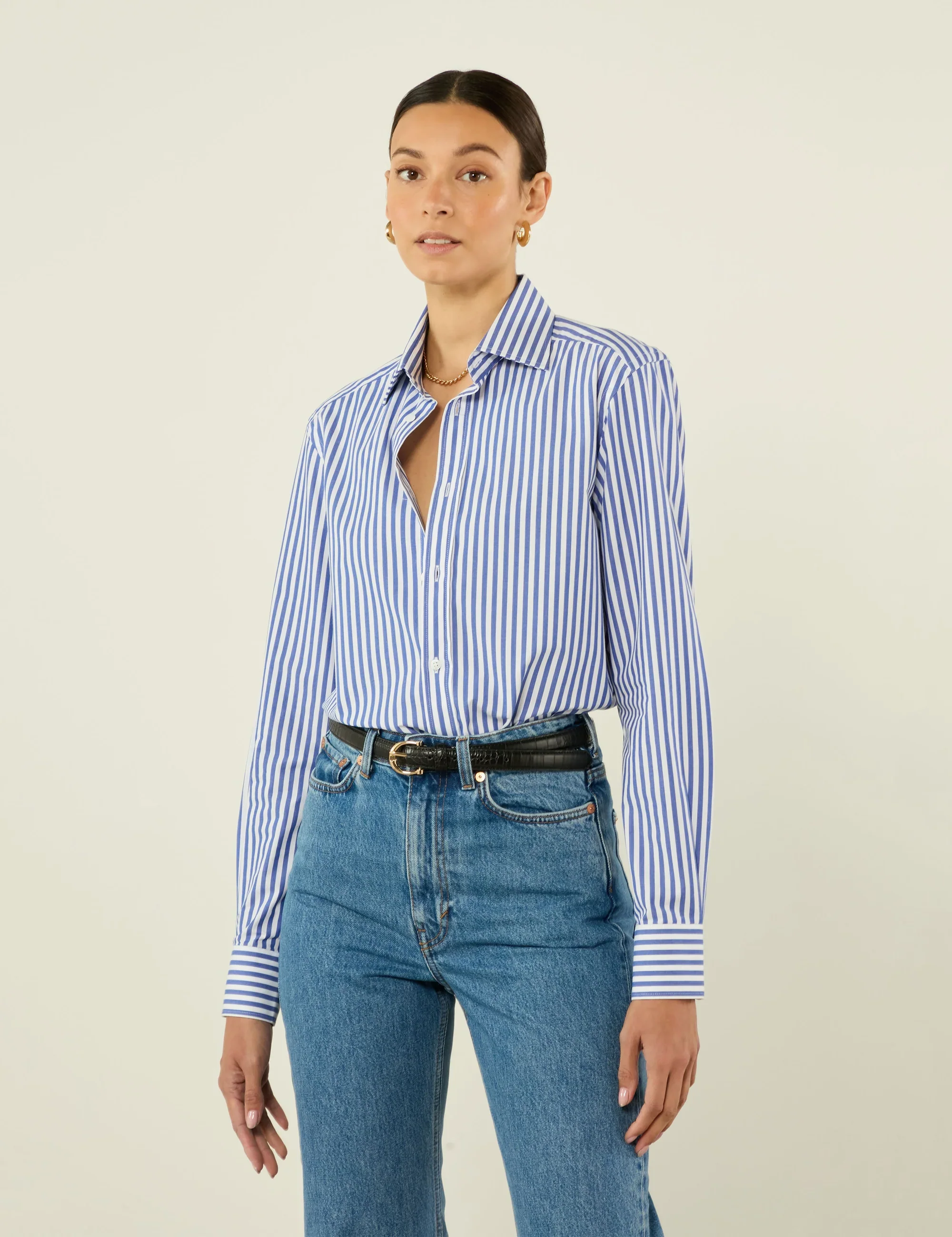 The Boyfriend: Fine Poplin, Royal Blue Stripe - With Nothing Underneath