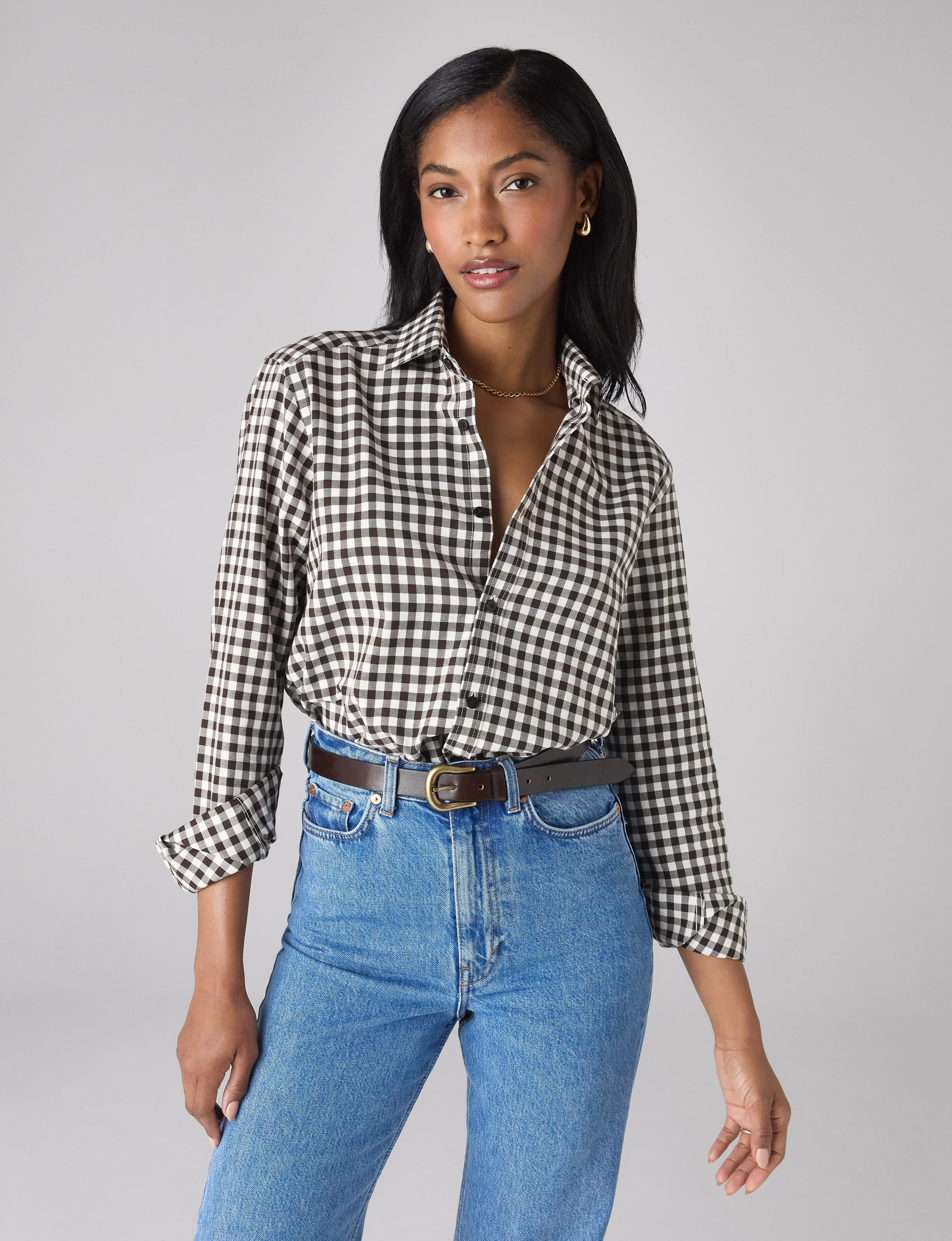 The Classic: Fine Brushed, Chocolate Gingham - With Nothing Underneath