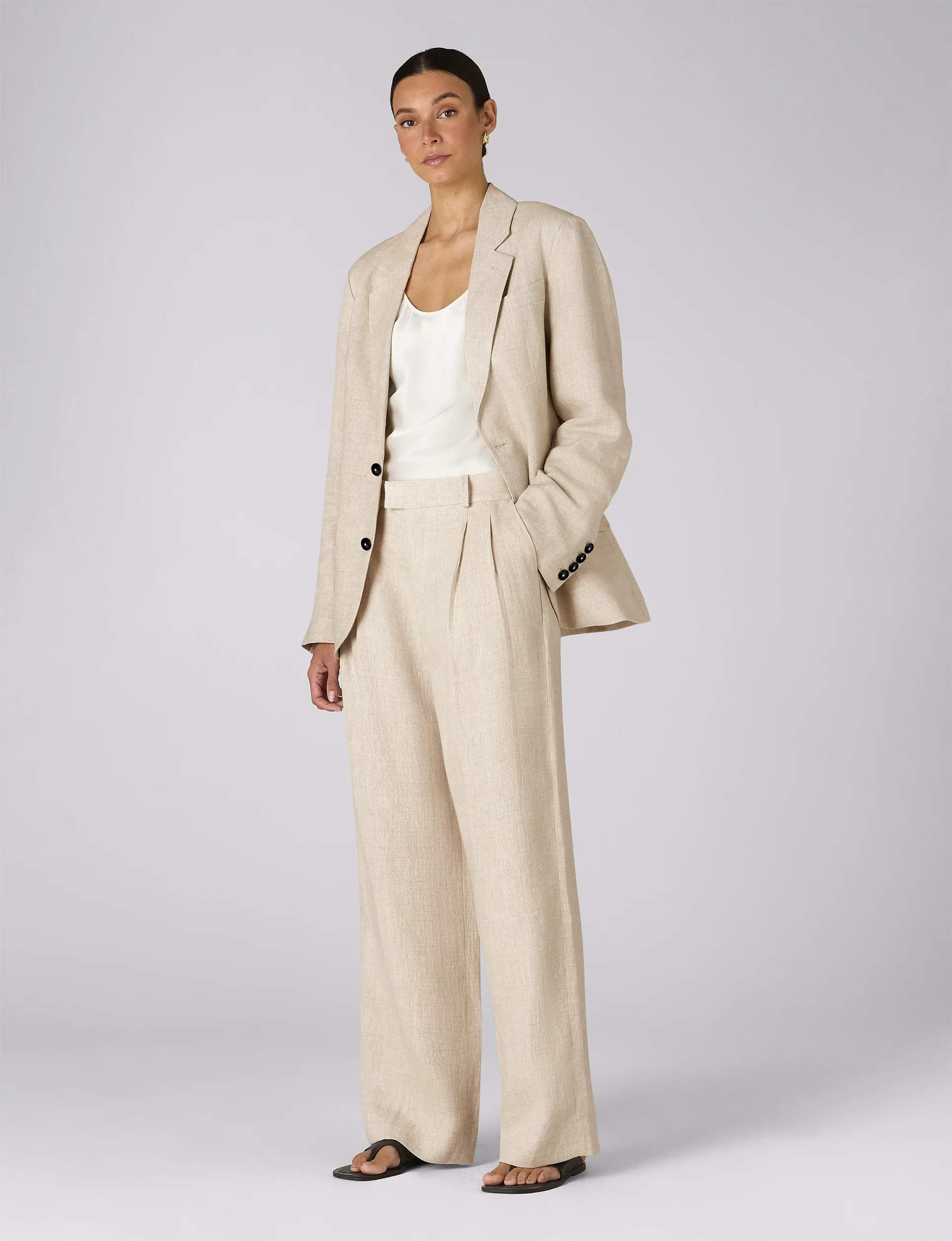 Hutton Blazer: Linen, Oatmeal - With Nothing Underneath