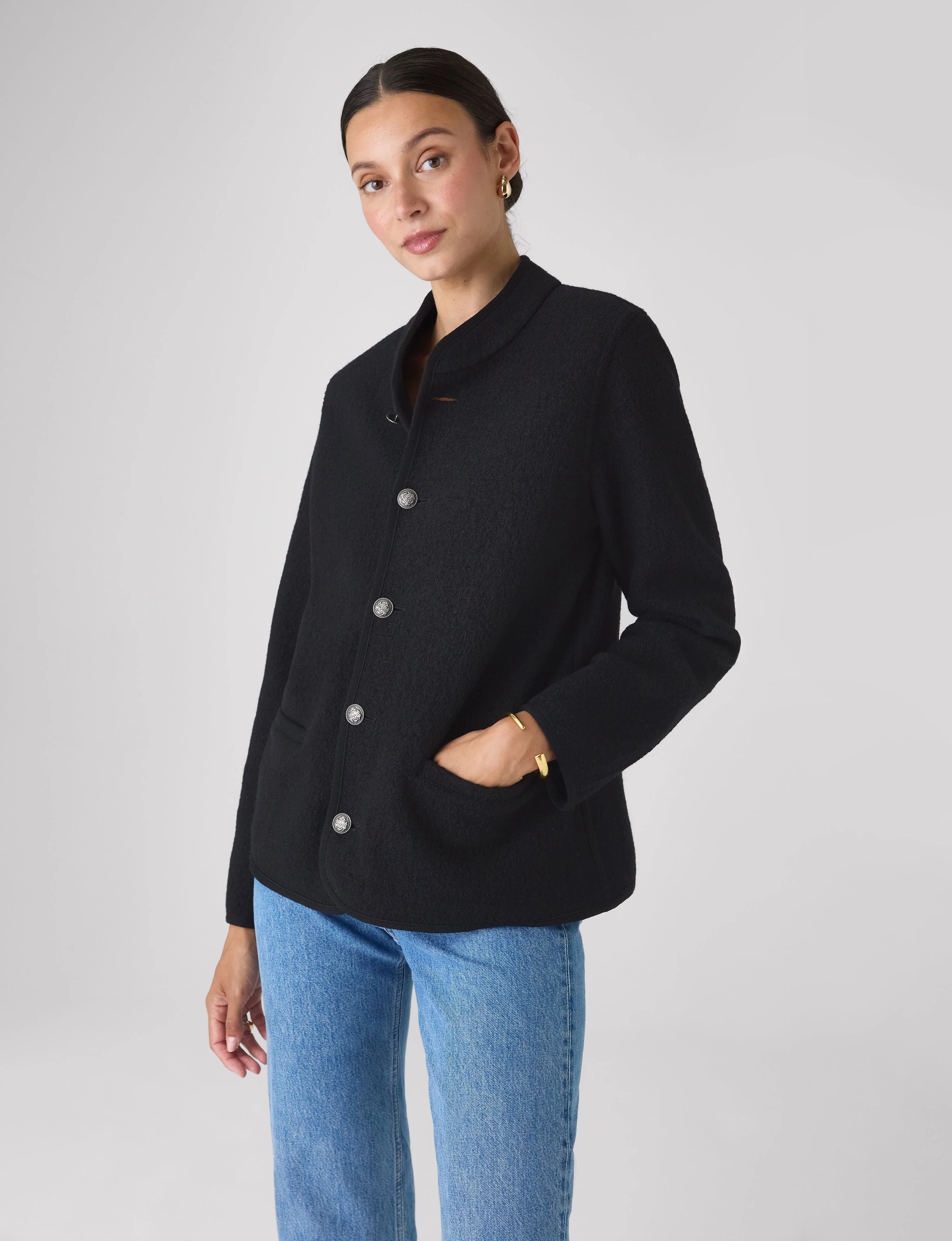 St James Jacket: Boiled Wool, Black - With Nothing Underneath