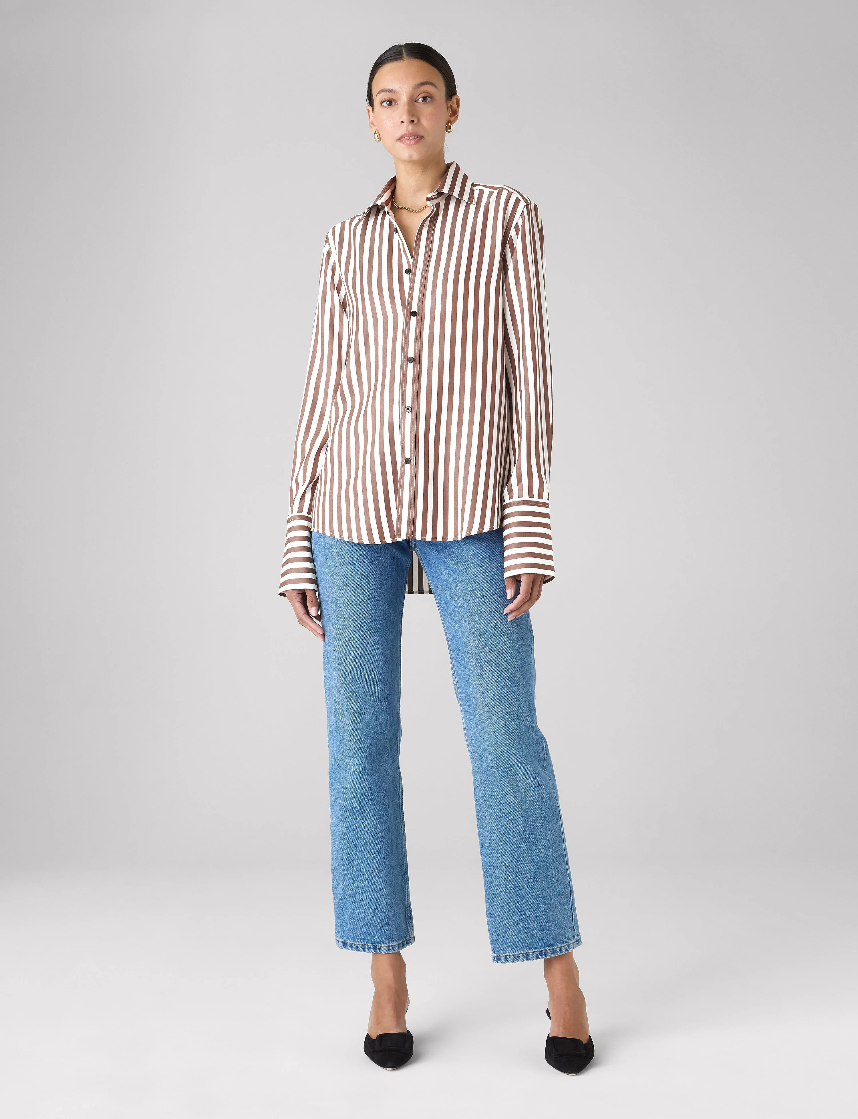 The Boyfriend Exaggerated Cuff: TENCEL™ Lyocell, Chocolate Stripe - With Nothing Underneath