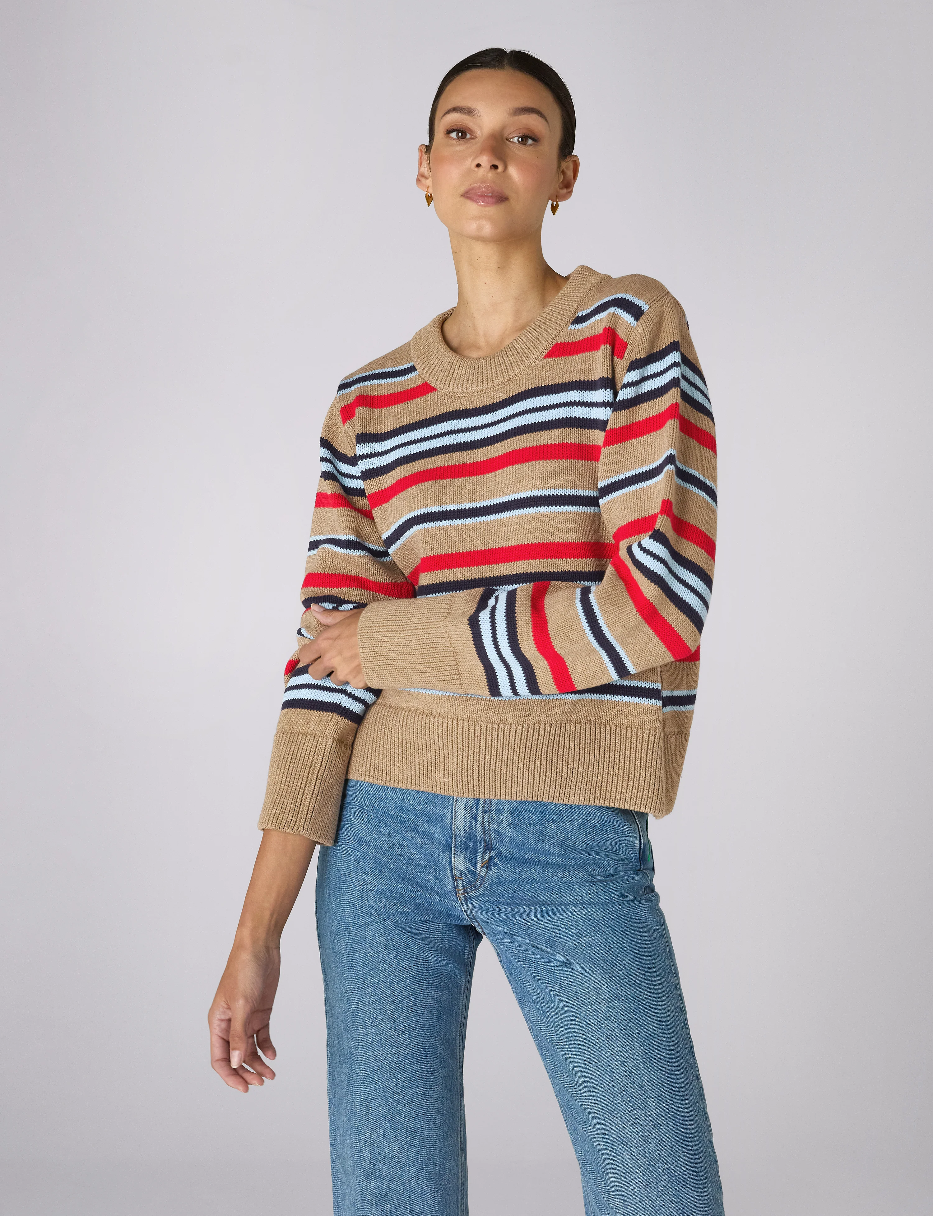 Devon Jumper: Cotton, Sand and Poppy Multi Stripe - With Nothing Underneath