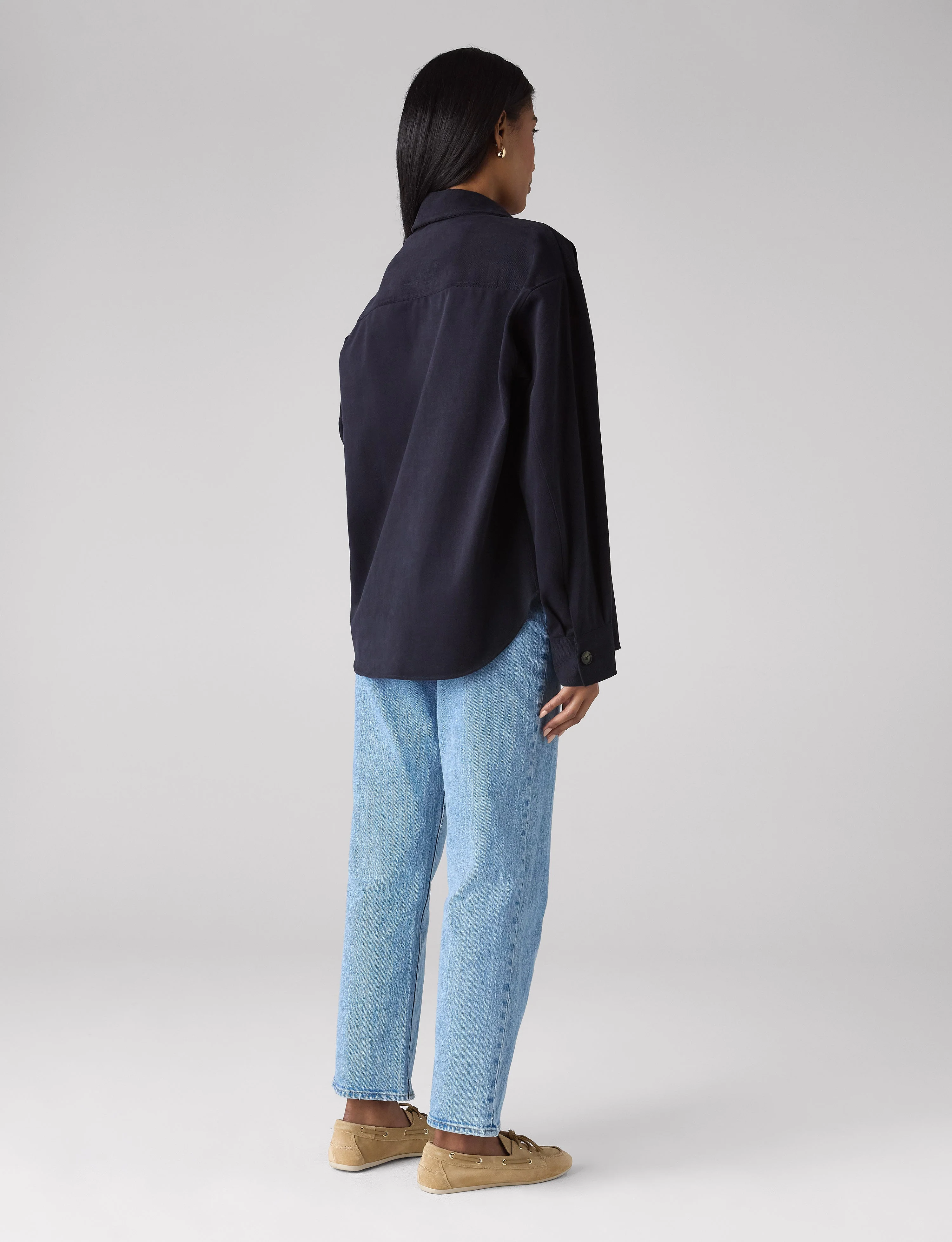 Stow Overshirt: Brushed Twill, Navy Blue - With Nothing Underneath