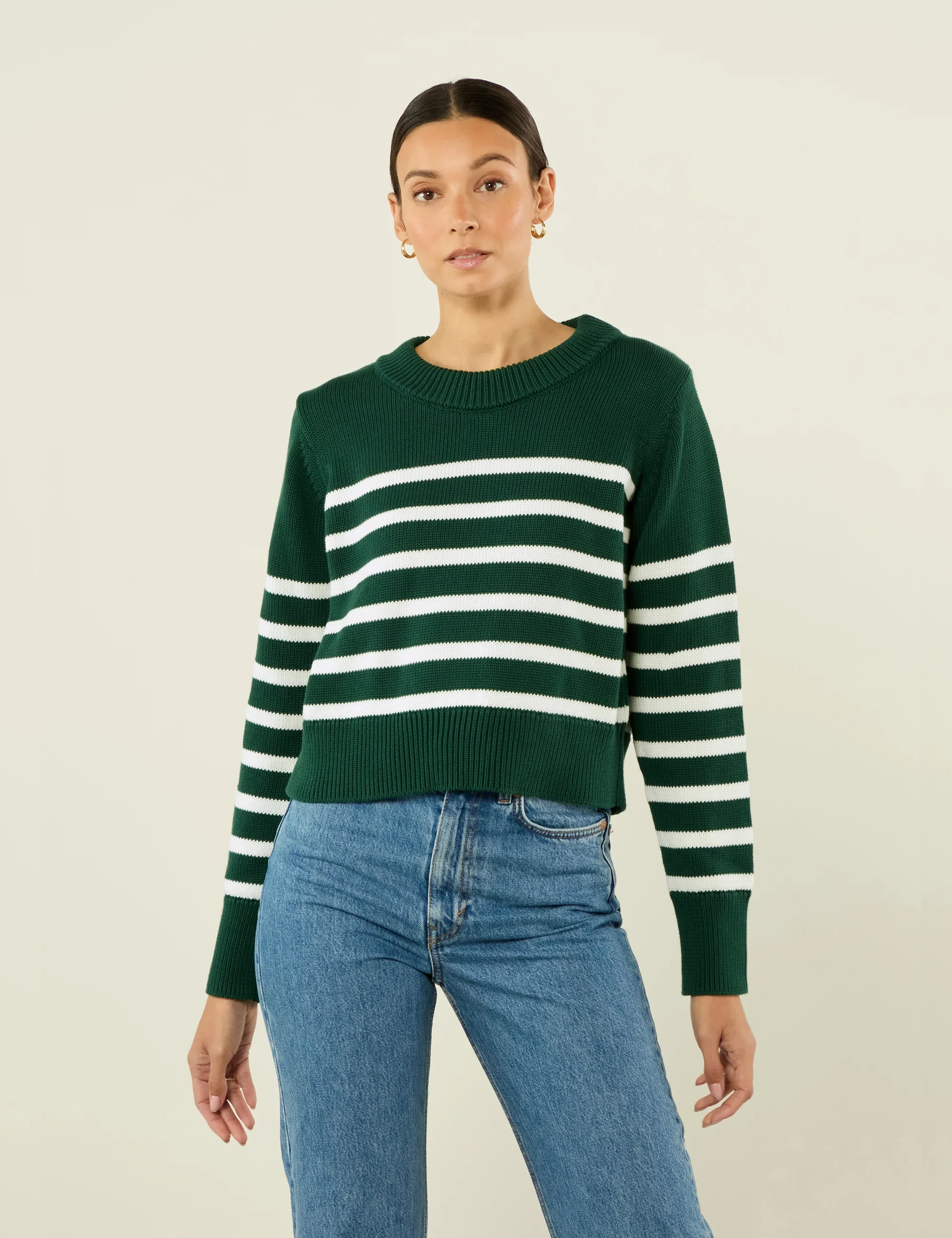 Devon Jumper: Cotton, Green and White Stripe - With Nothing Underneath