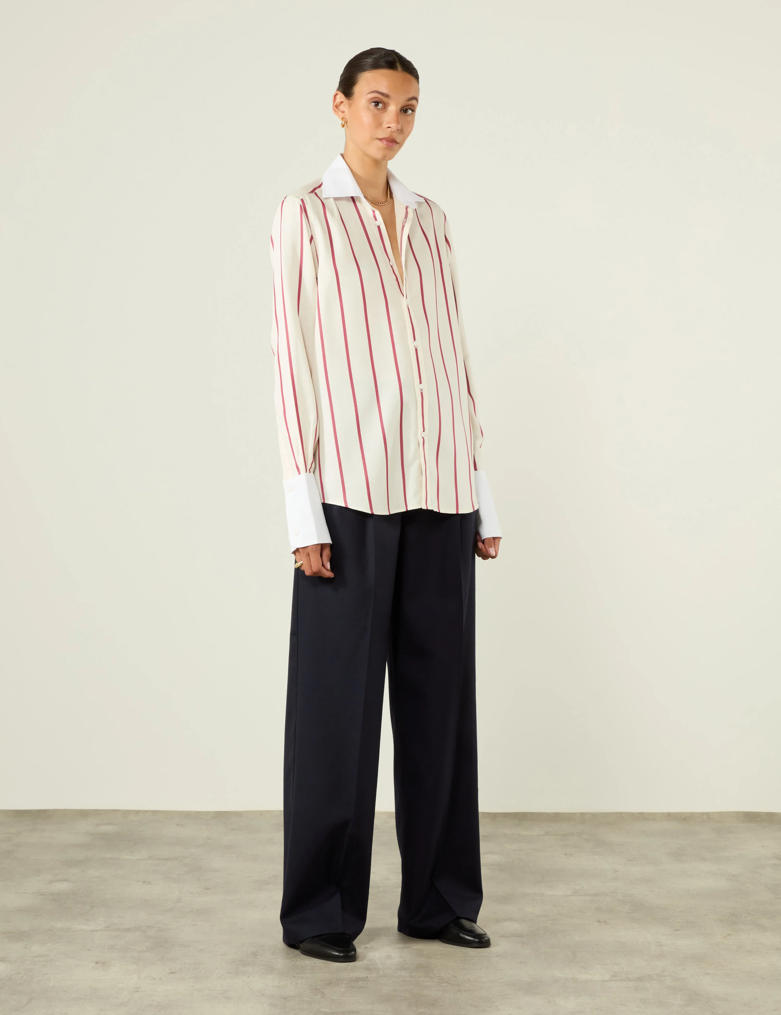 The Boyfriend Exaggerated Cuff: TENCEL™ Lyocell, Burgundy Stripe - With Nothing Underneath