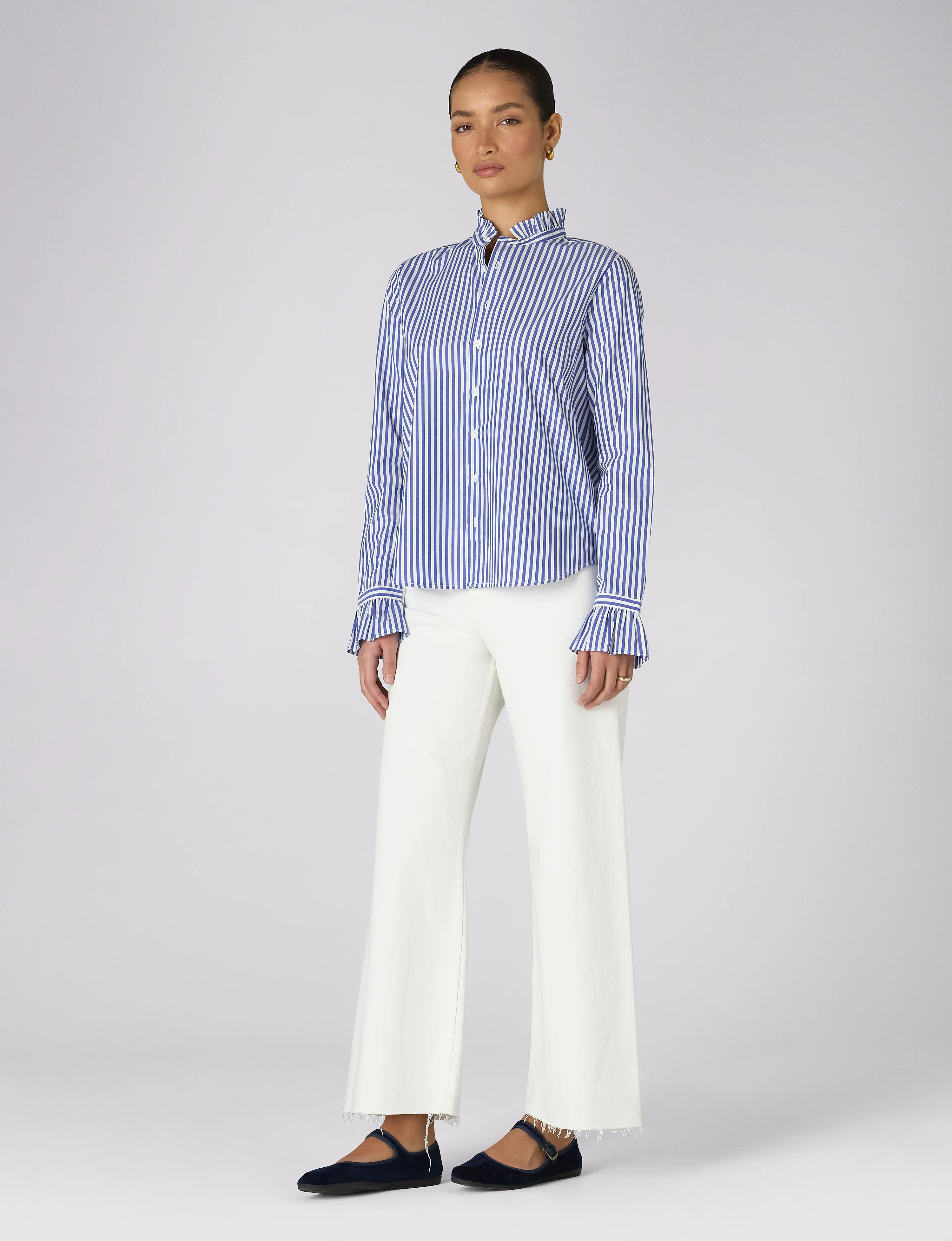 Kew Blouse: Fine Poplin, Royal Blue Stripe - With Nothing Underneath