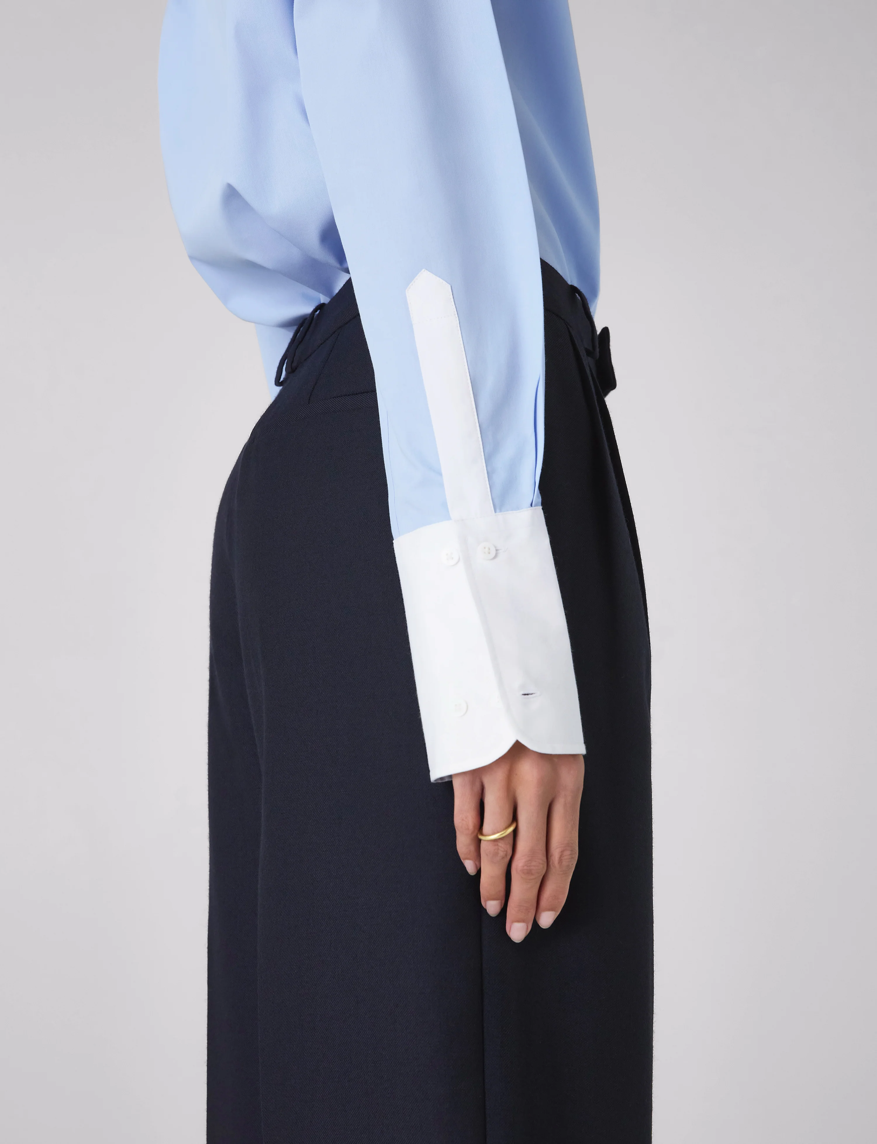The Boyfriend Contrast Exaggerated Cuff and Collar: Fine Poplin, Sky Blue - With Nothing Underneath