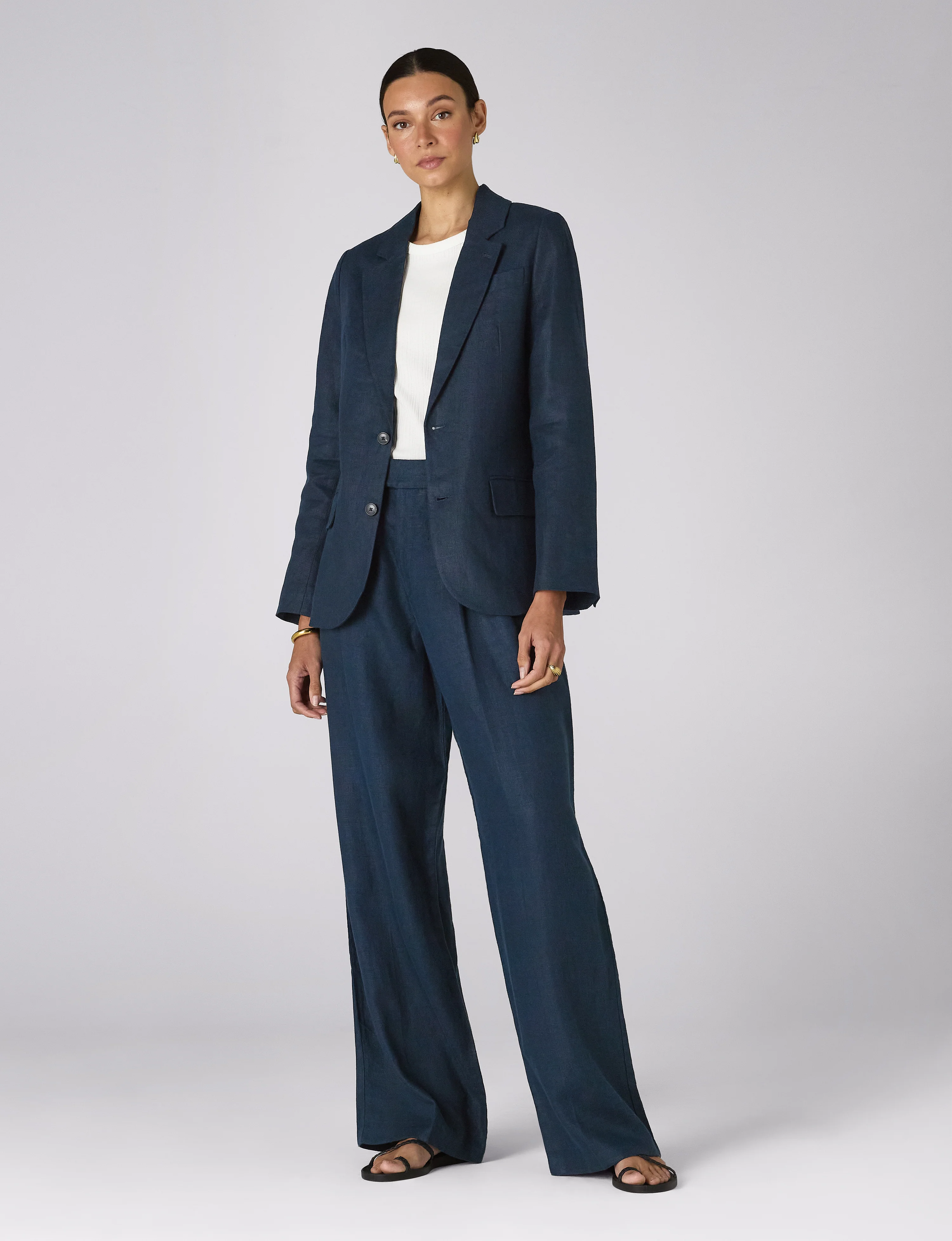 Hutton Blazer: Linen, Navy Blue - With Nothing Underneath