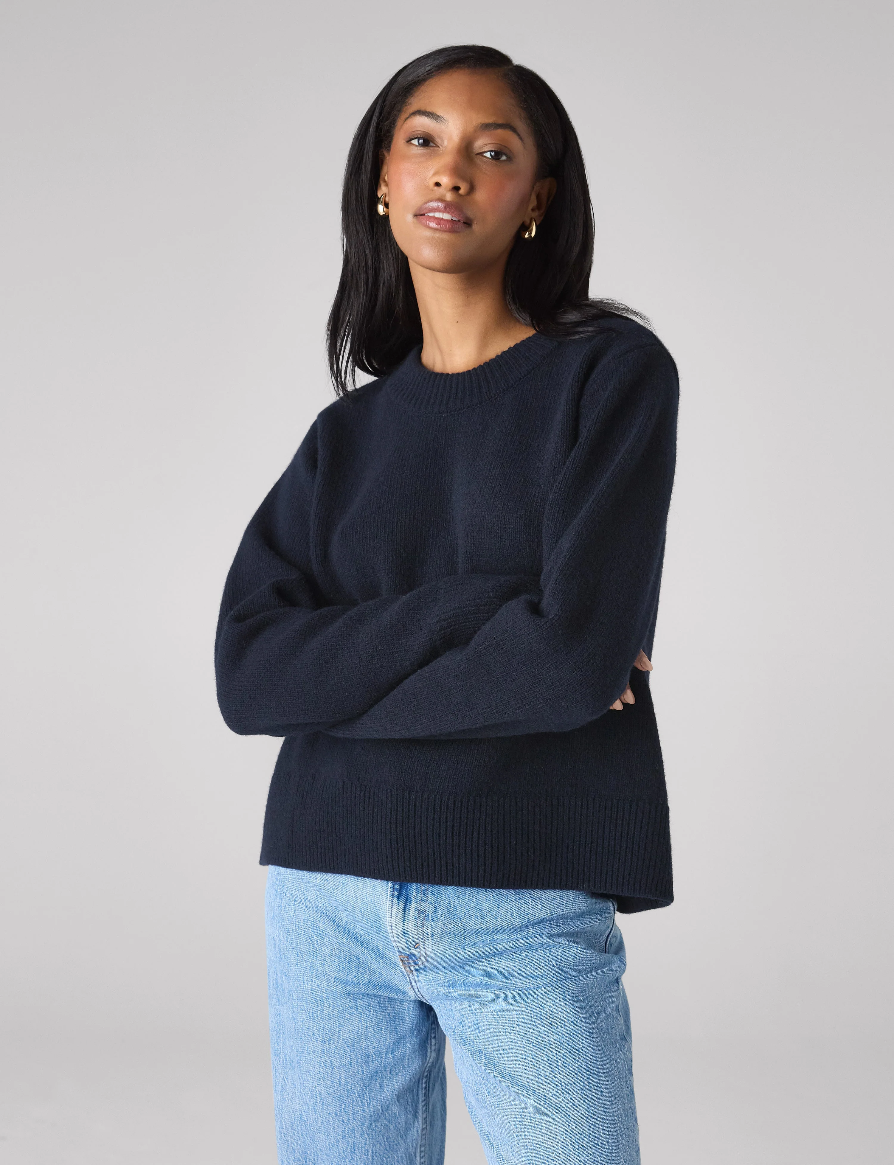 Devon Jumper: Wool, Navy Blue - With Nothing Underneath