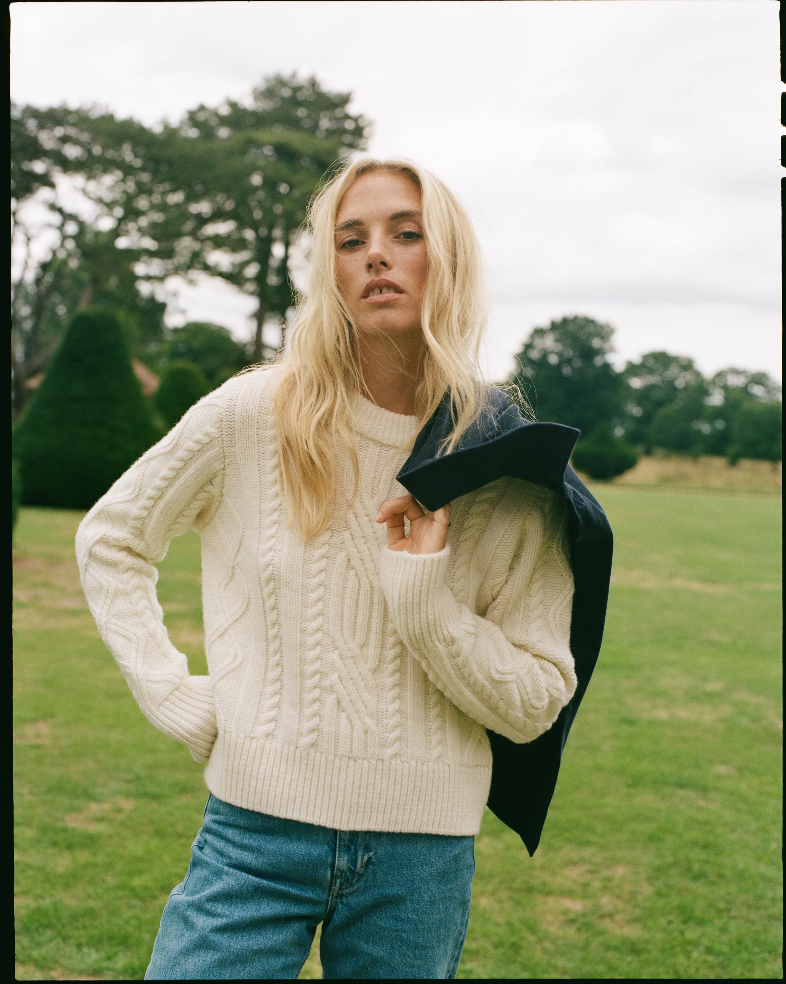 Devon Cable Jumper: Wool, Cream - With Nothing Underneath