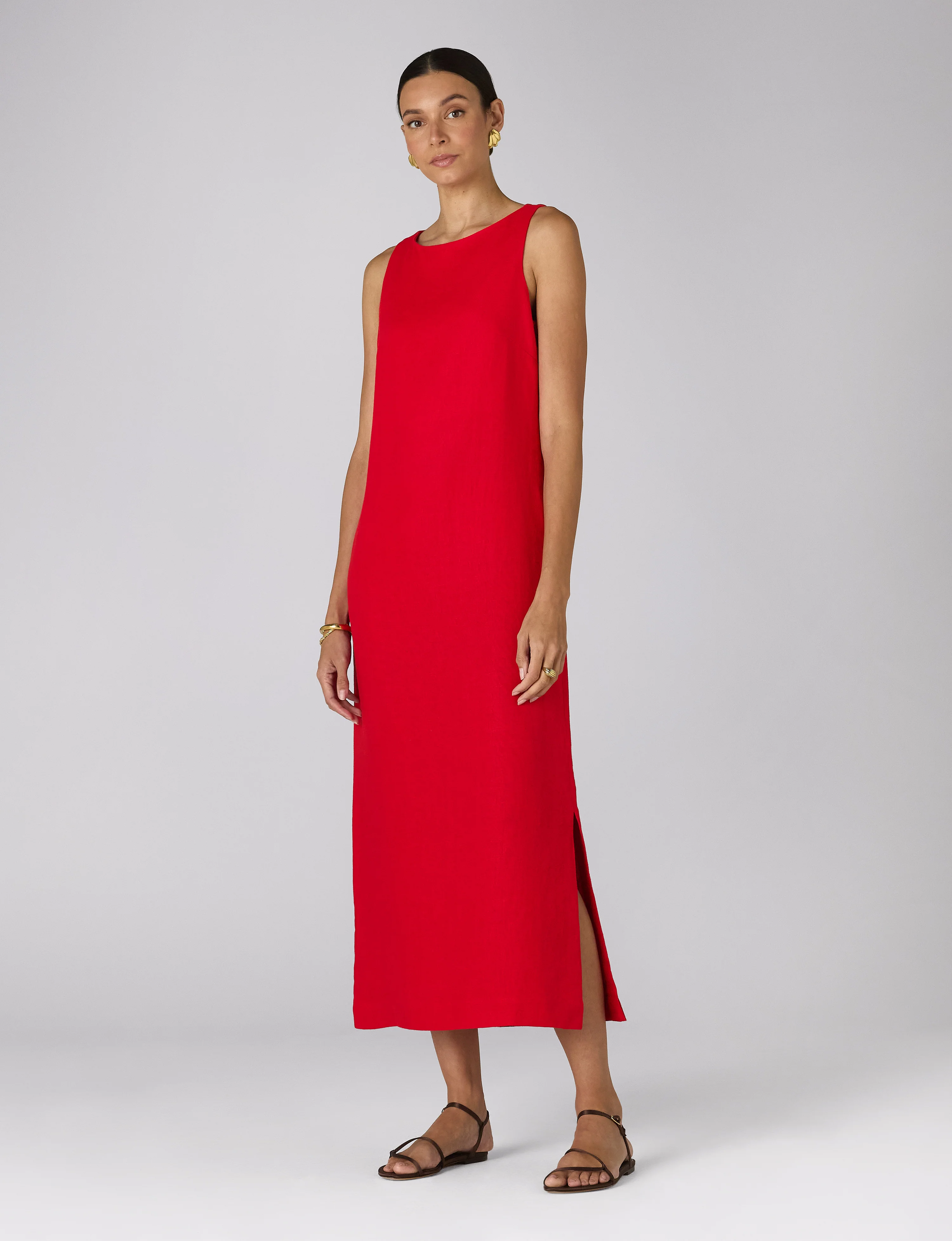 Birley Dress: Linen, Red - With Nothing Underneath