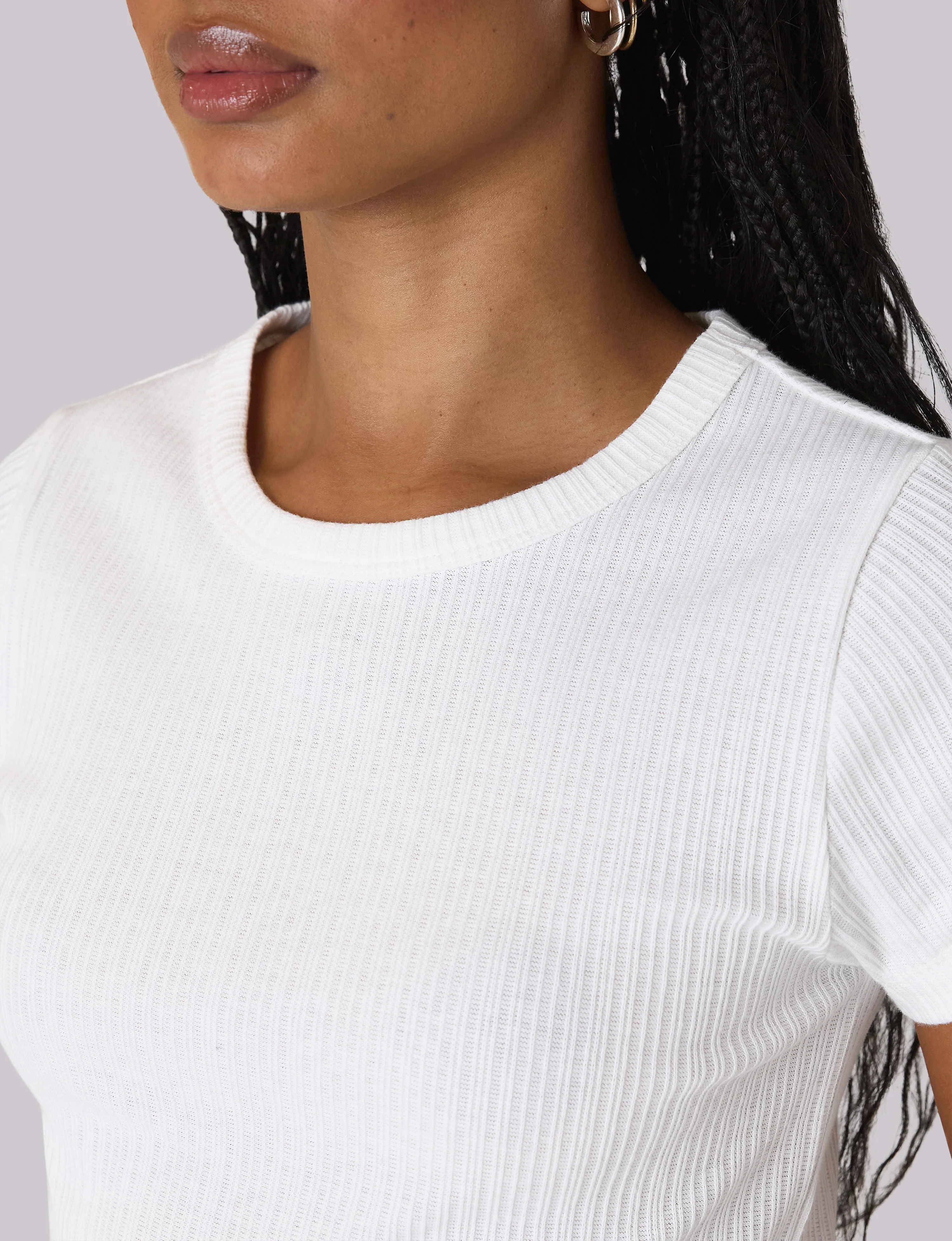 Camden Fitted T-Shirt: Cotton Textured Rib, Off-White - With Nothing Underneath