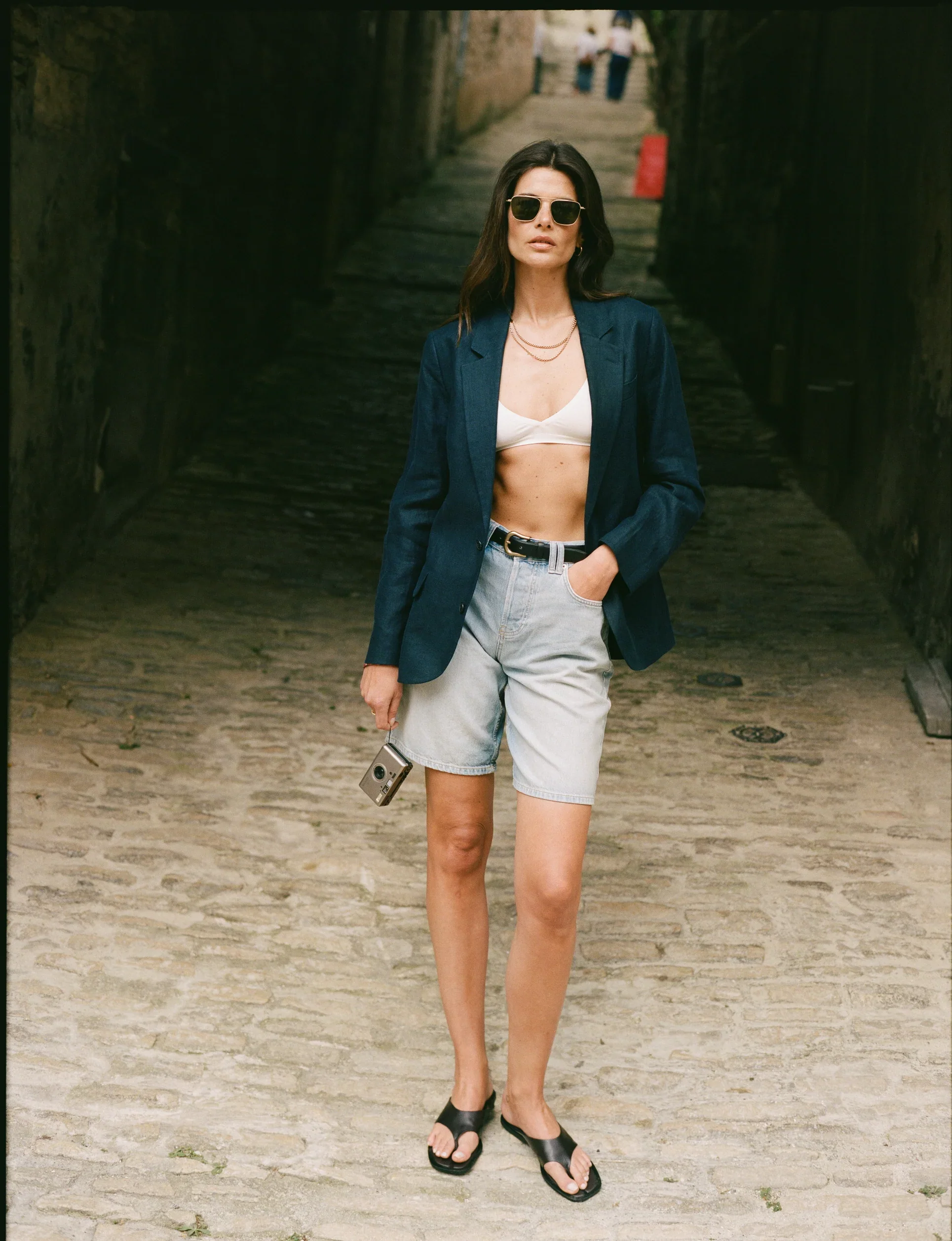 Hutton Blazer: Linen, Navy Blue - With Nothing Underneath