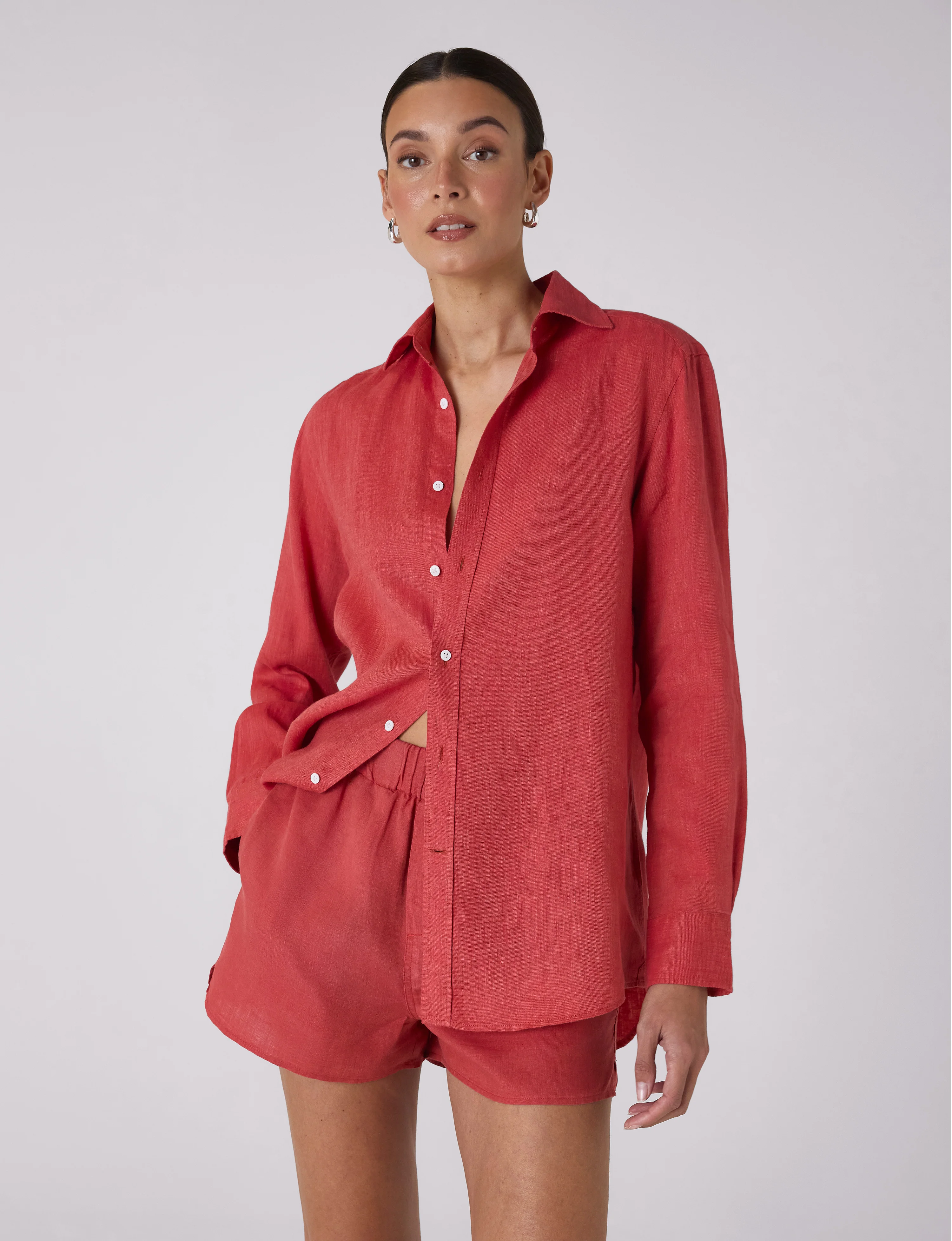 The Boxer: Linen, Cardinal Red - With Nothing Underneath