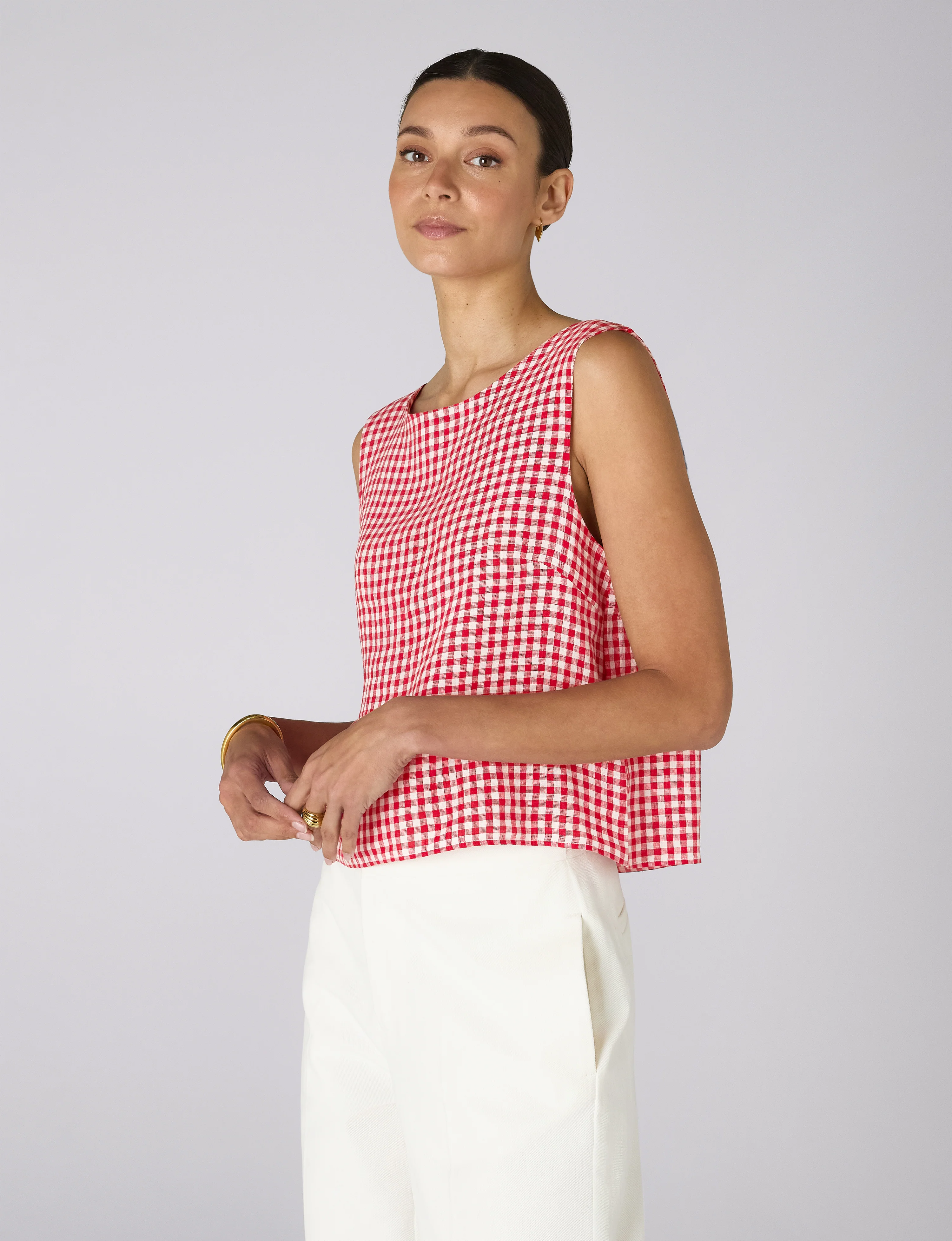 Jackie Top: Linen, Post Box Red Gingham - With Nothing Underneath