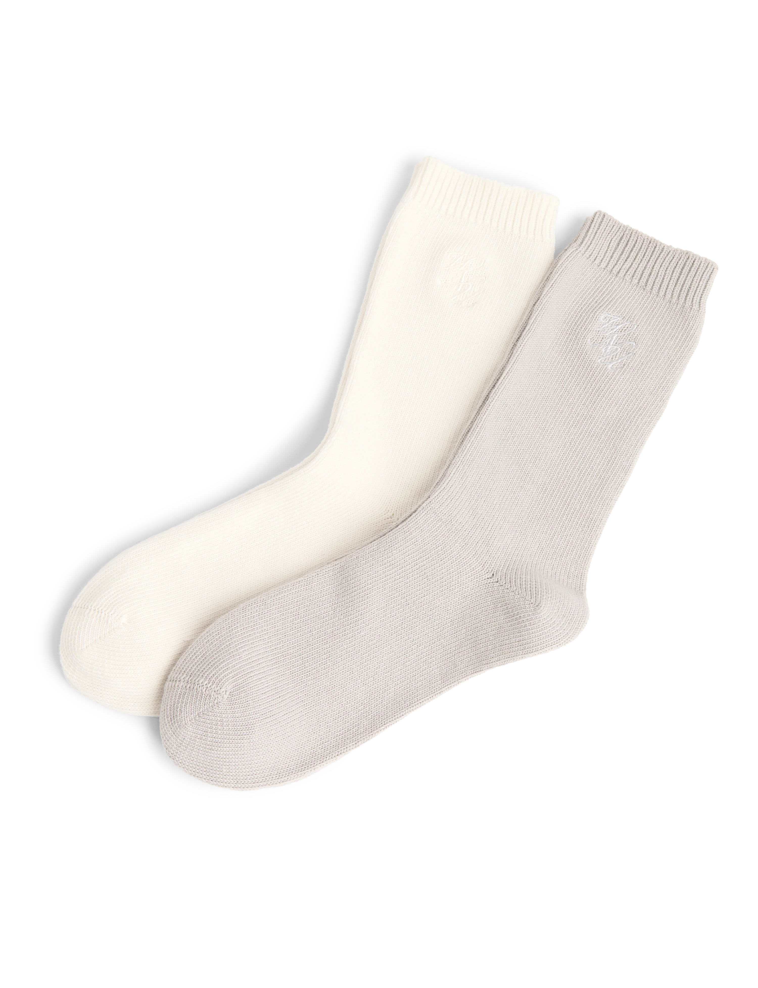 Two Pack - Crew Socks: Cotton Blend, Cream and Pebble - With Nothing Underneath