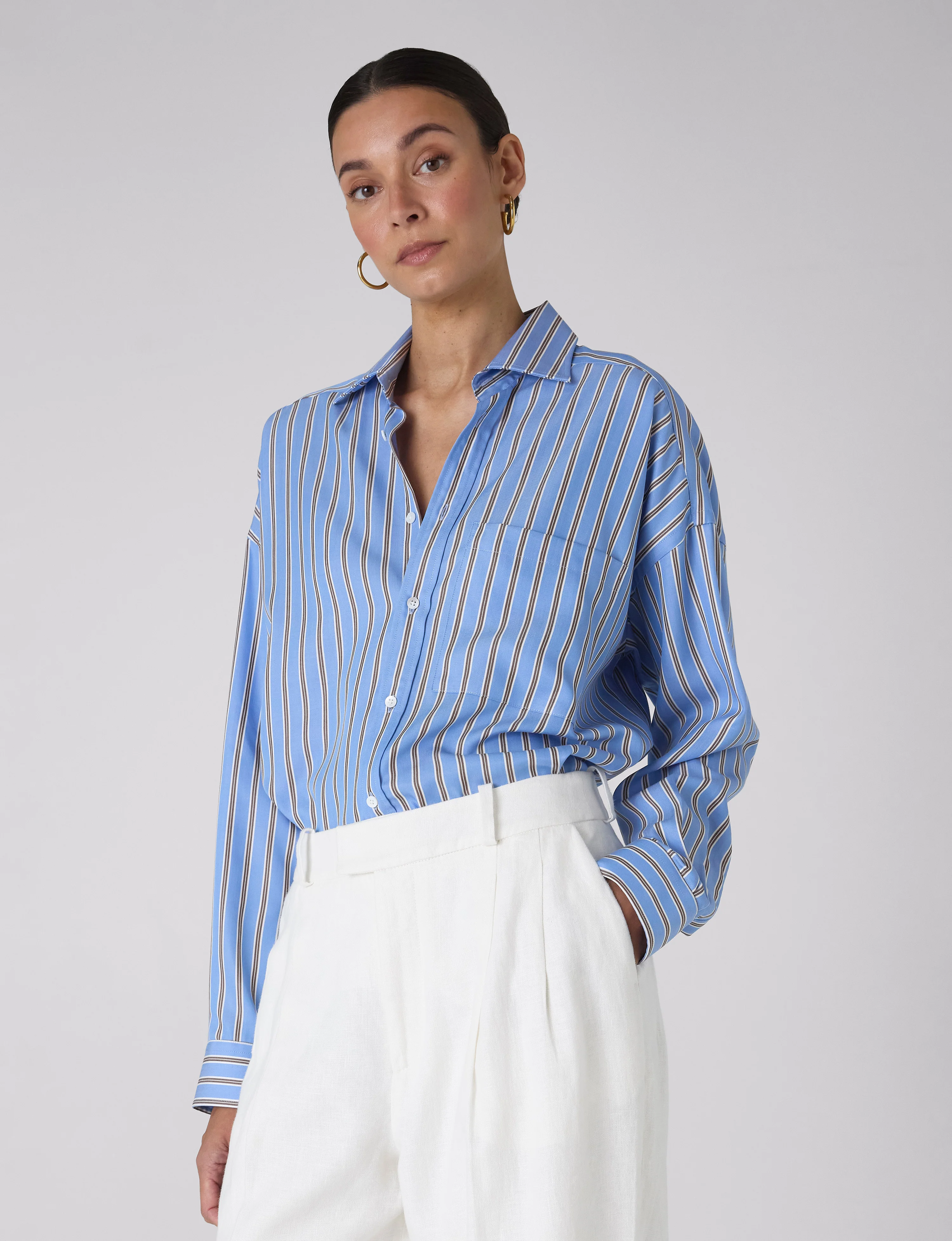 The Weekend: TENCEL™ Lyocell, Cornflower and Mocha Stripe - With Nothing Underneath