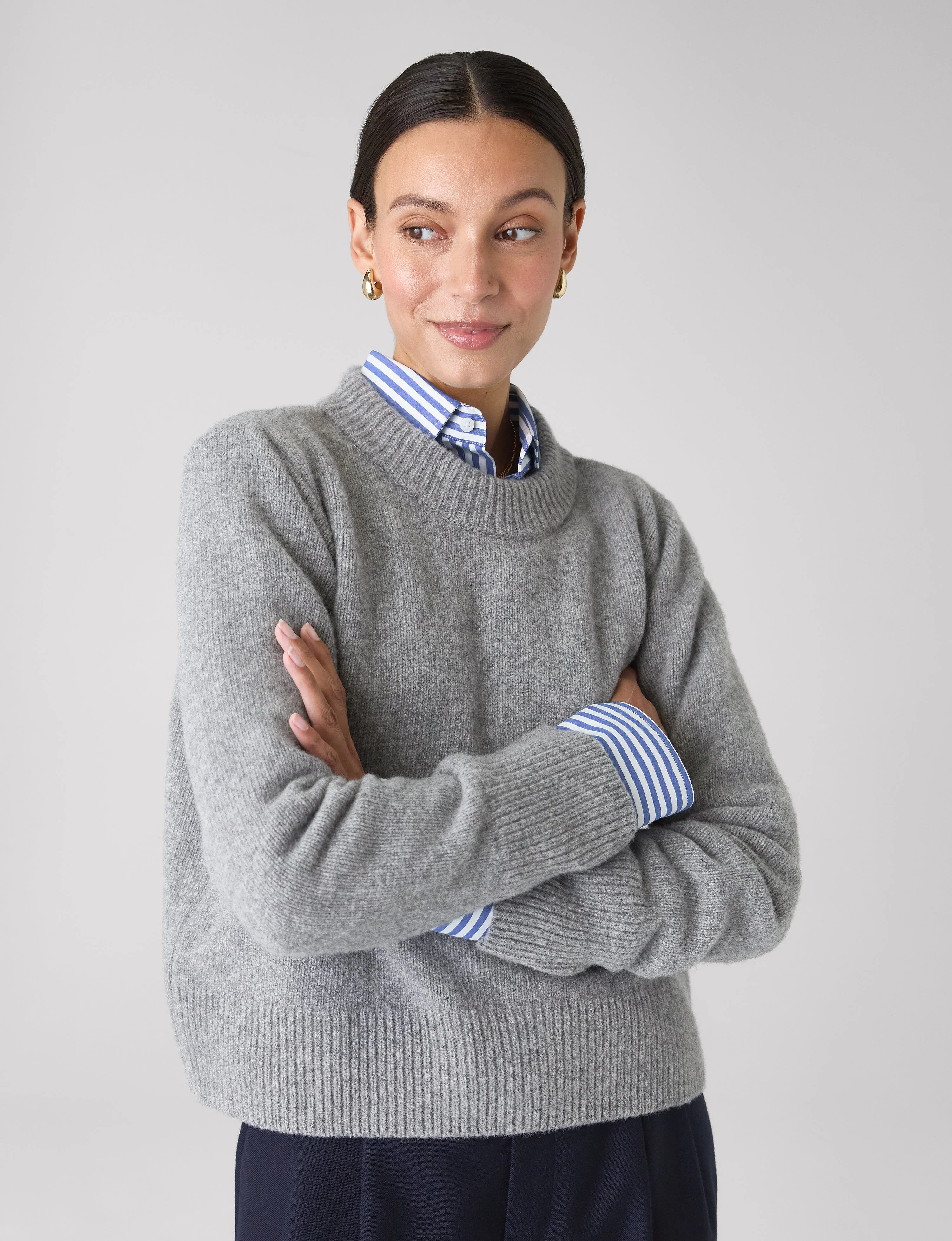 The Boyfriend Exaggerated Cuff: Fine Poplin, Royal Blue Stripe - With Nothing Underneath