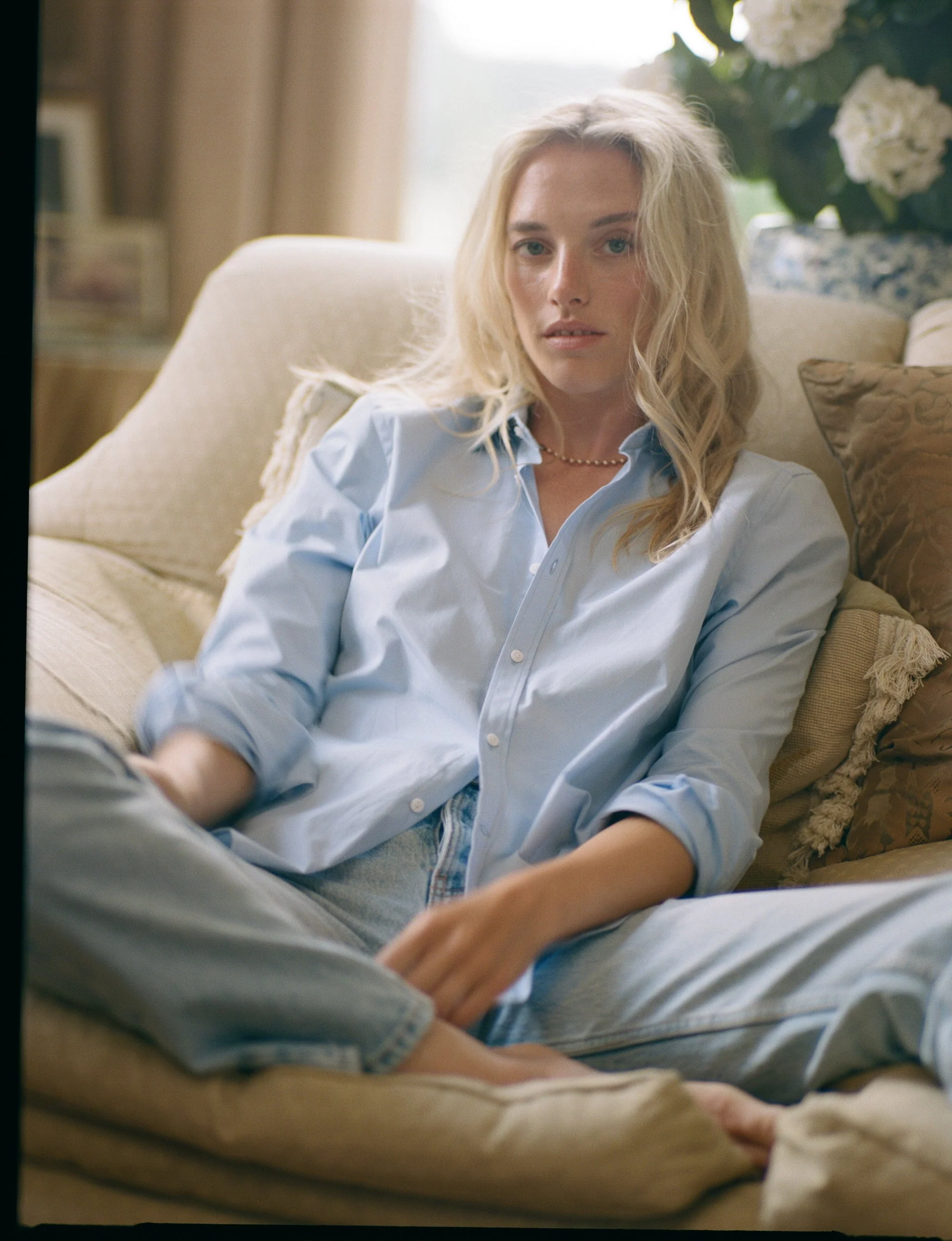 The Boyfriend: Fine Poplin, Sky Blue - With Nothing Underneath