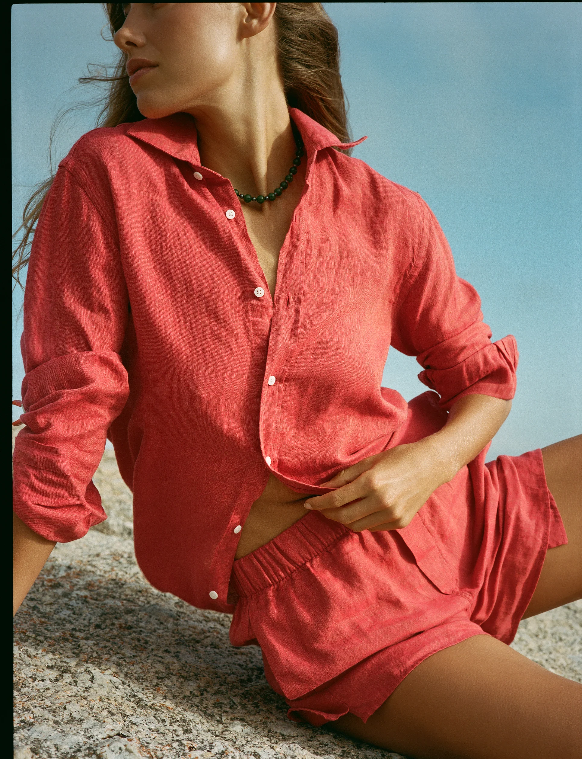 The Boyfriend: Linen, Cardinal Red - With Nothing Underneath