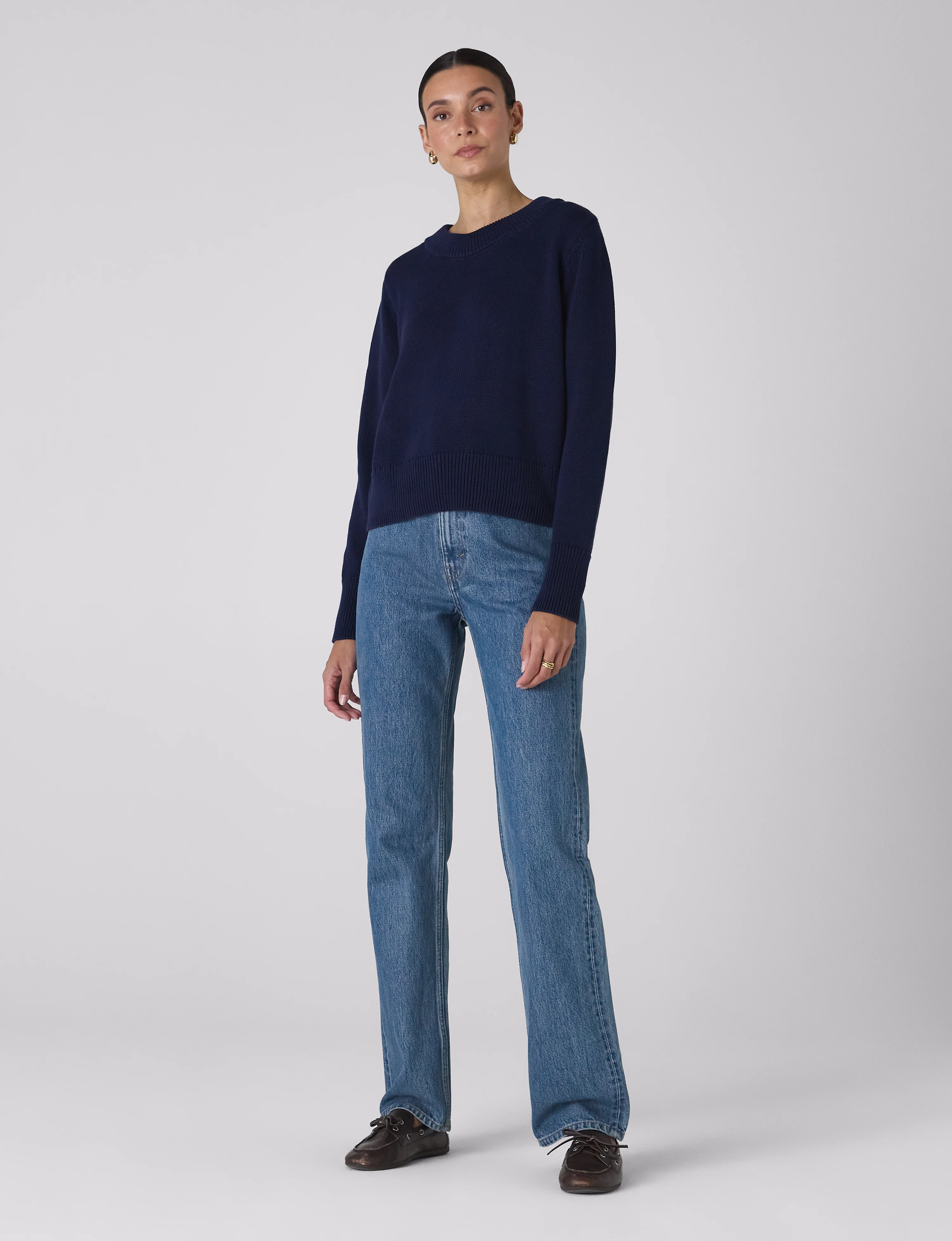 Devon Jumper: Cotton, Navy - With Nothing Underneath
